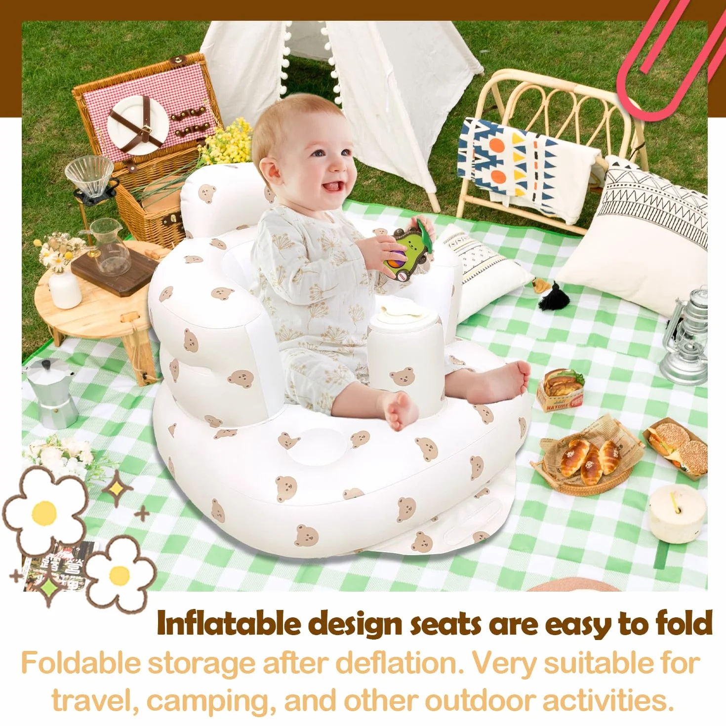 Siège Gonflable Bébé Portable Chaise d'Entraînement 3 Mois+