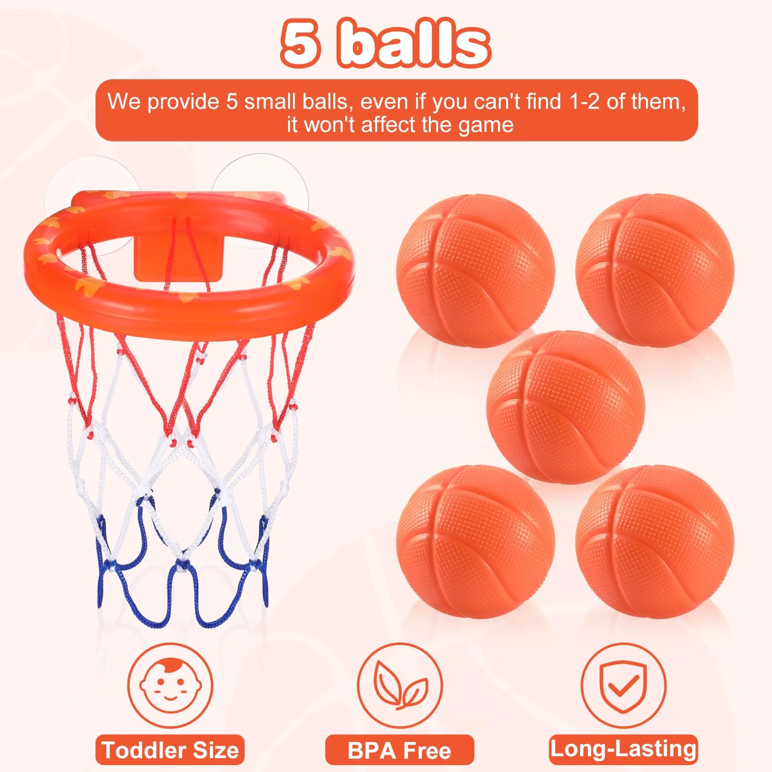 Jouet De Bain Bébé 3 Ans Panier Basket Baignoire Kit Jeu Douche 5 Balles Sans Trou Ventouse Forte