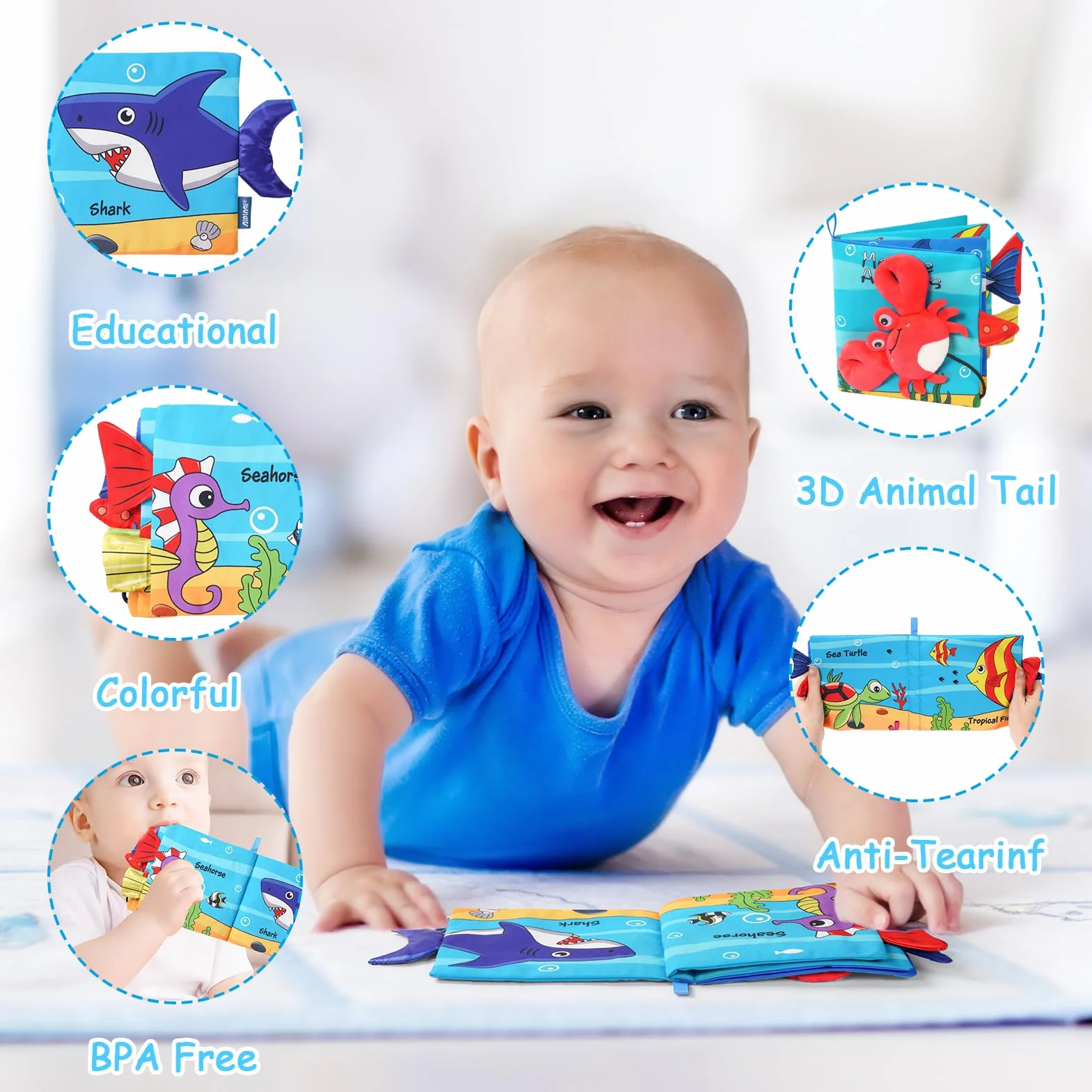 Vicloon Livre Tissu Bébé Eveil Jouet Educatif Animaux Crabe