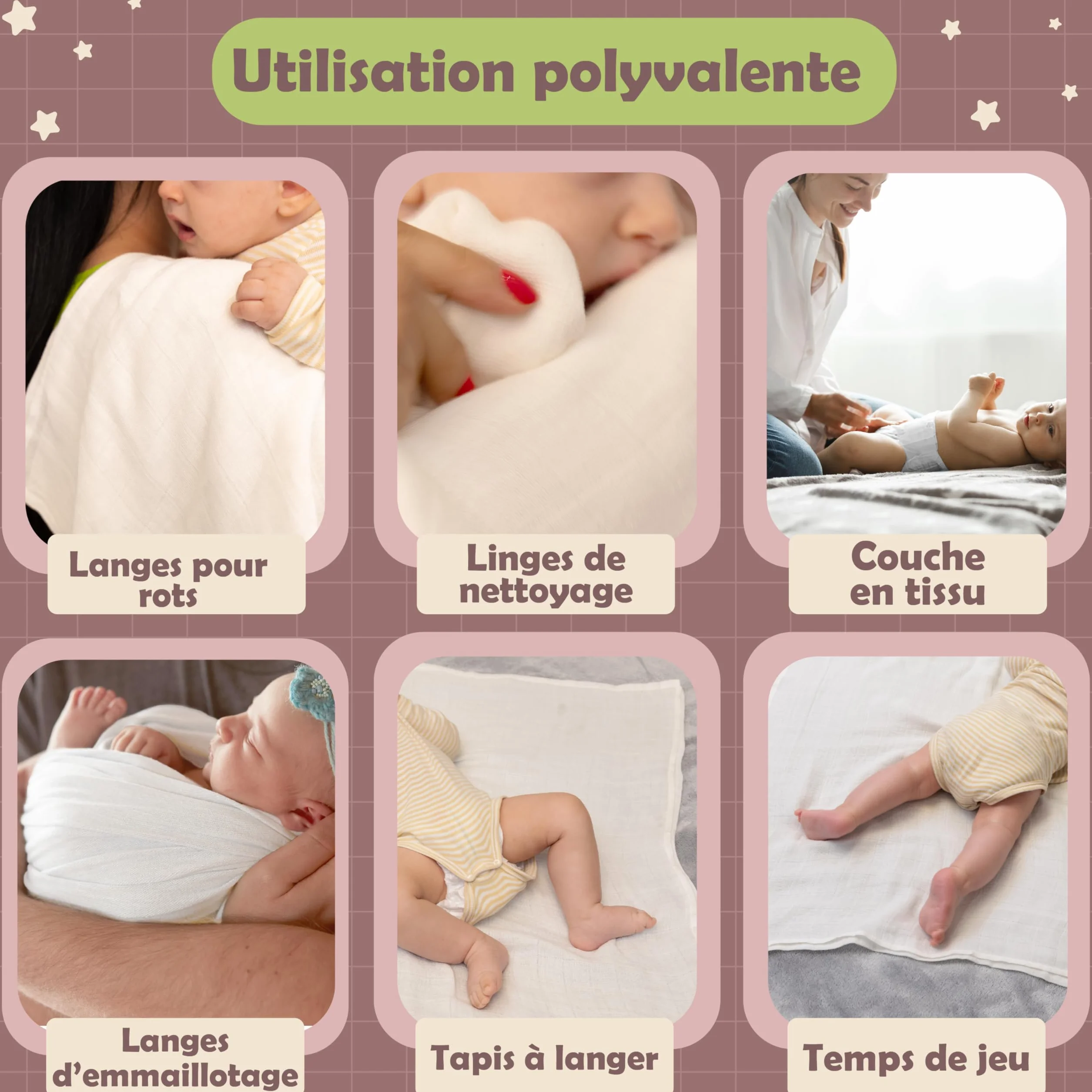 NatureMark Lot de 10 Linges en Mousseline pour Bébé 100% Coton 70x70 cm Blanc