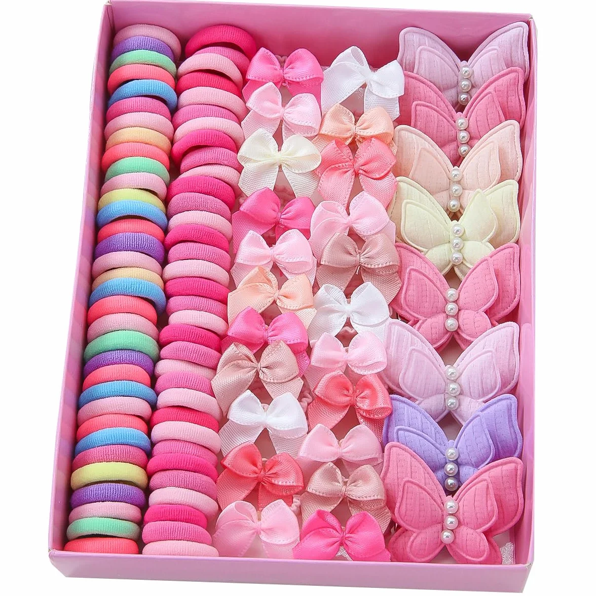 Barrettes à cheveux papillon et élastiques 230 pièces Ensemble pour filles Rose multicolore