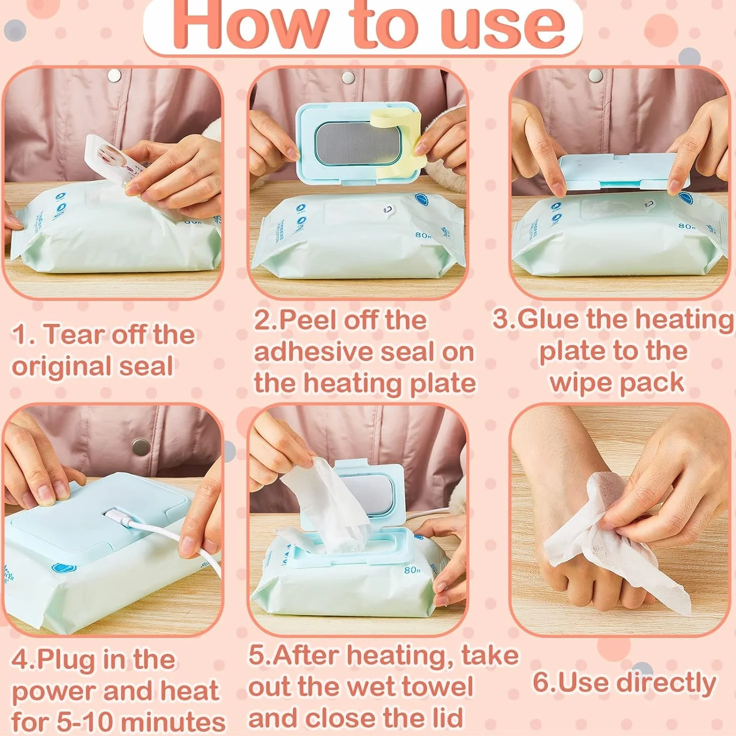 Chauffage Portatif pour Lingettes Humides USB 104°F Rose