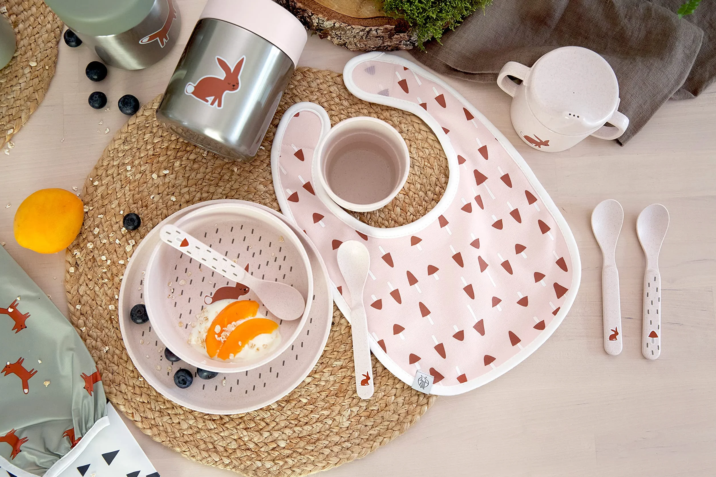 LÄSSIG Set de vaisselle enfants sans mélamine BPA Little Forest Rabbit lave-vaisselle micro-ondes