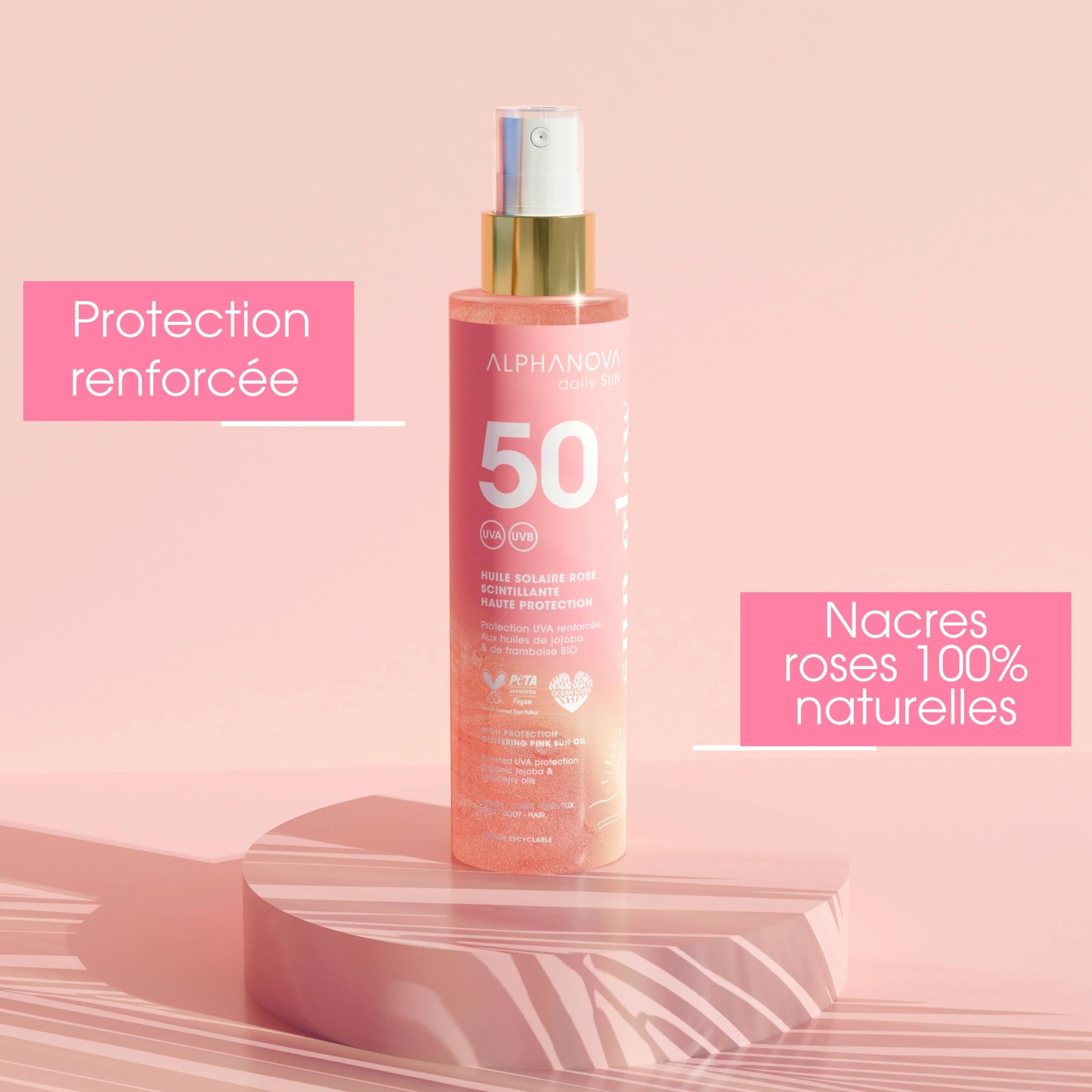 ALPHANOVA DAILY SUN Huile Solaire SPF50 Scintillante Rose 125ml