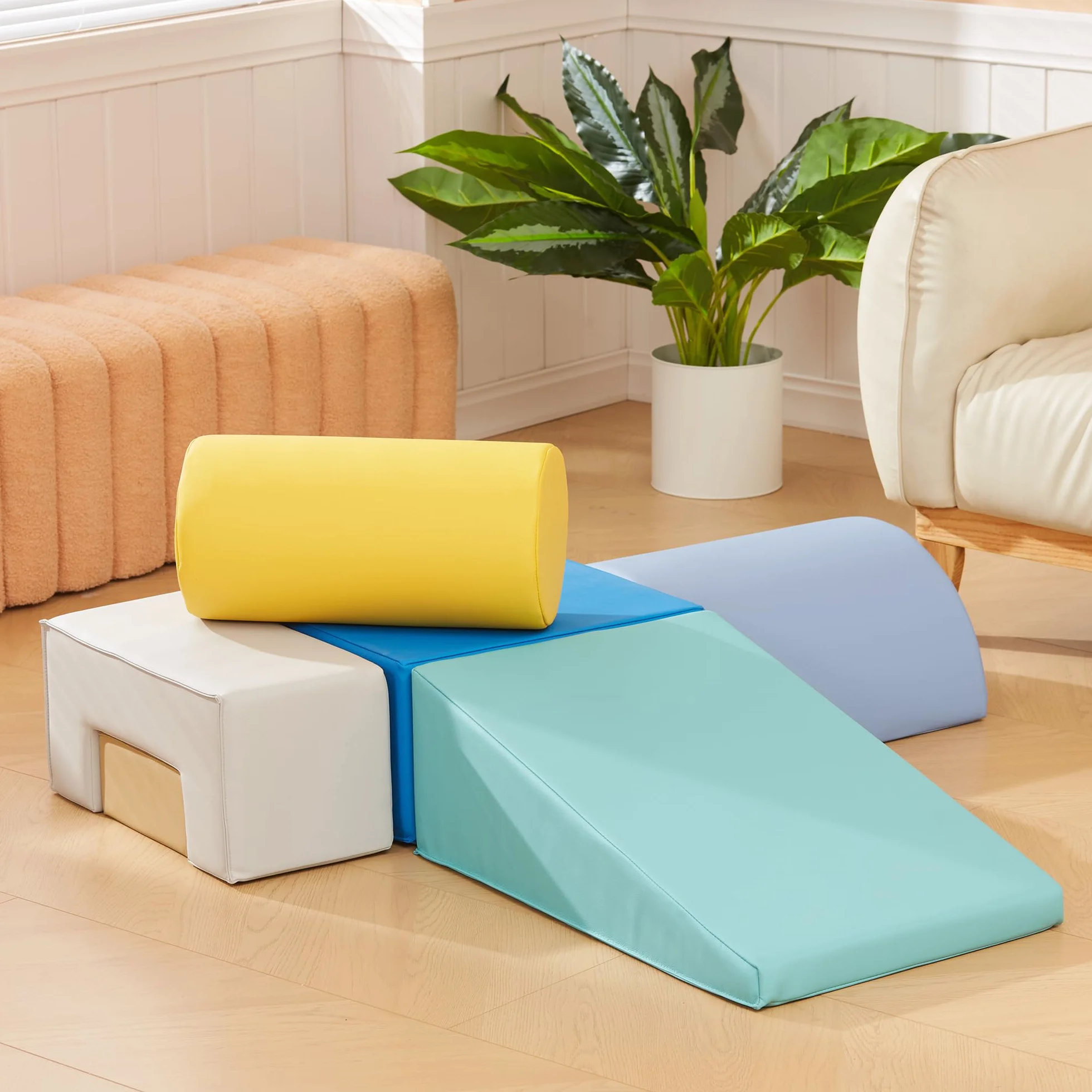 AIYAPLAY Parcours motricité bébé 6PCS Blocs de Construction en Mousse avec Housse en revêtement synthétique Jouets éducatifs Multicolore