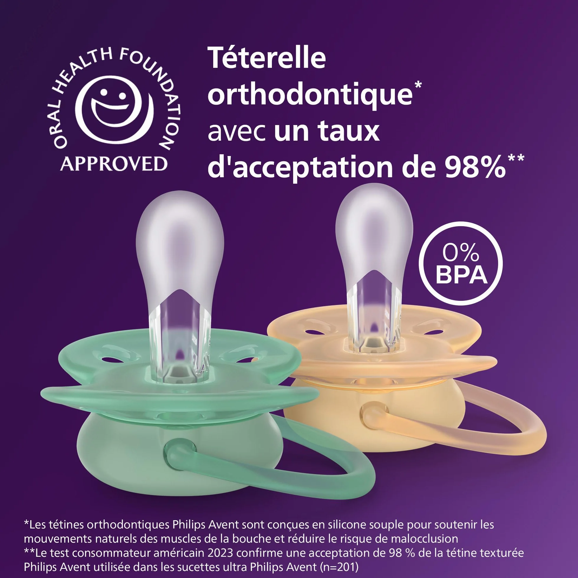 Philips Avent sucettes ultra-douces Tétine orthodontiques 6-18 mois silicone végétale sans BPA lot de 4 SCF091/53