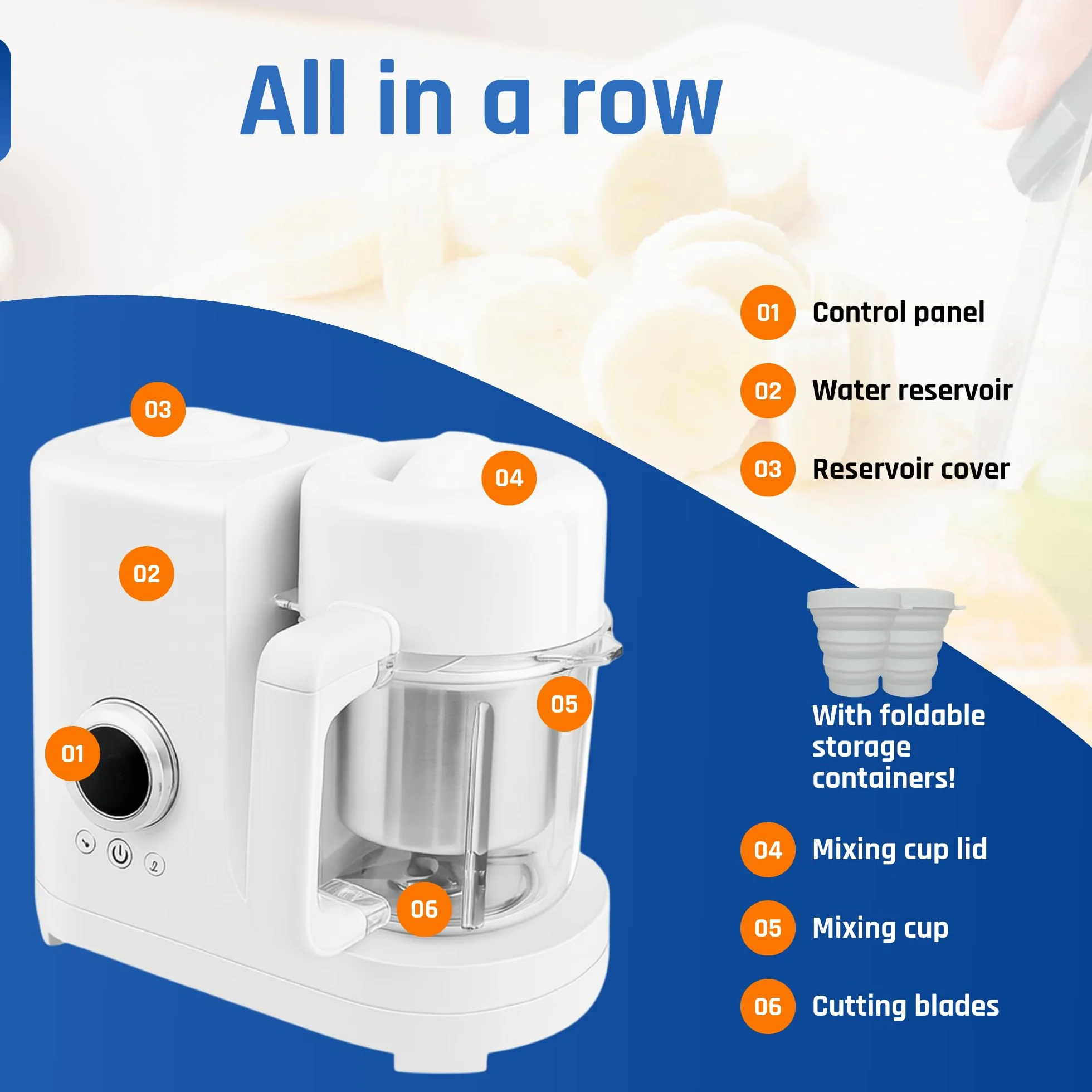 Robot culinaire bébé 6-en-1 cuiseur vapeur mixeur purée bol inox 300 ml sans BPA