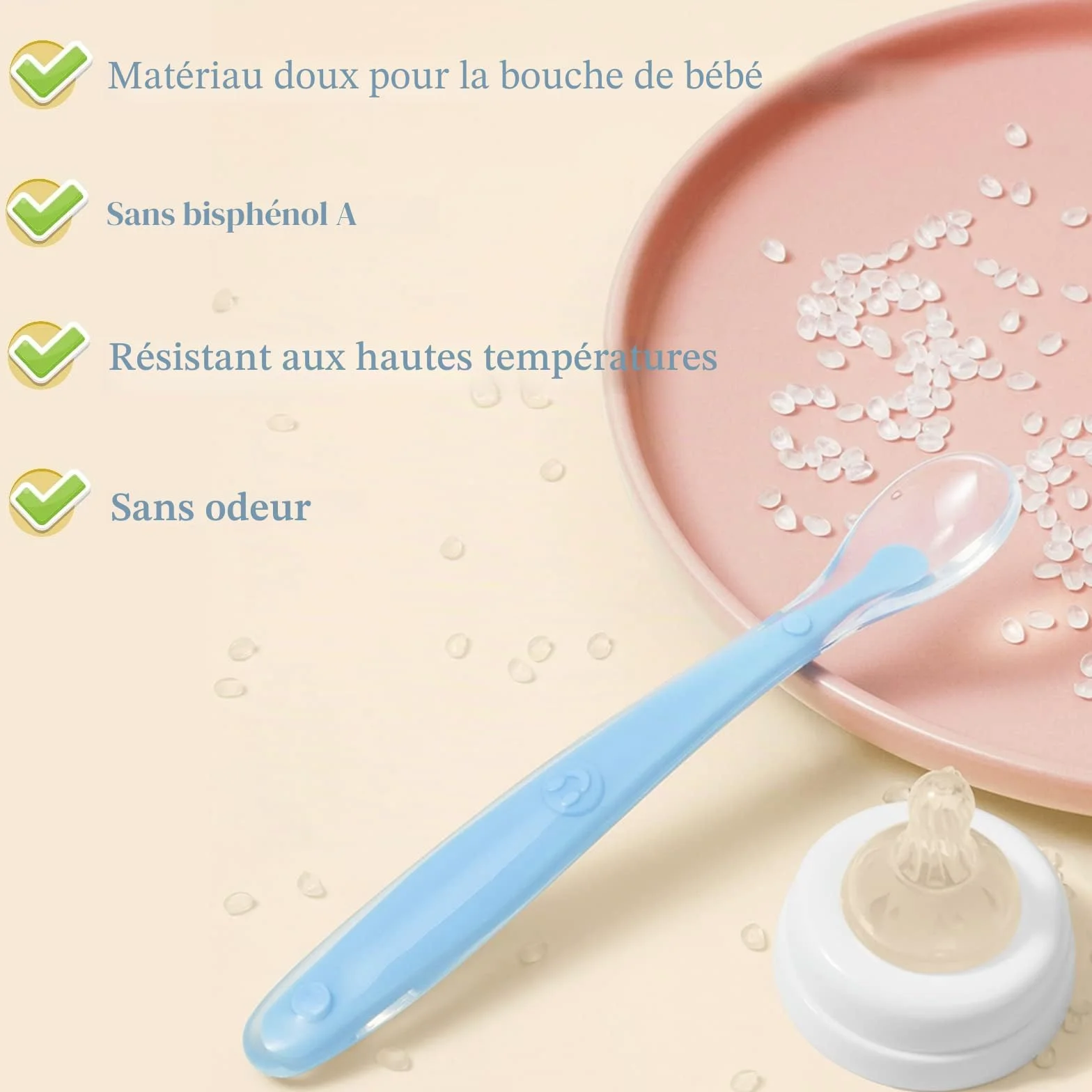 Cuillère Bébé Silicone Sans BPA 4 Pièces avec Boîte de Rangement