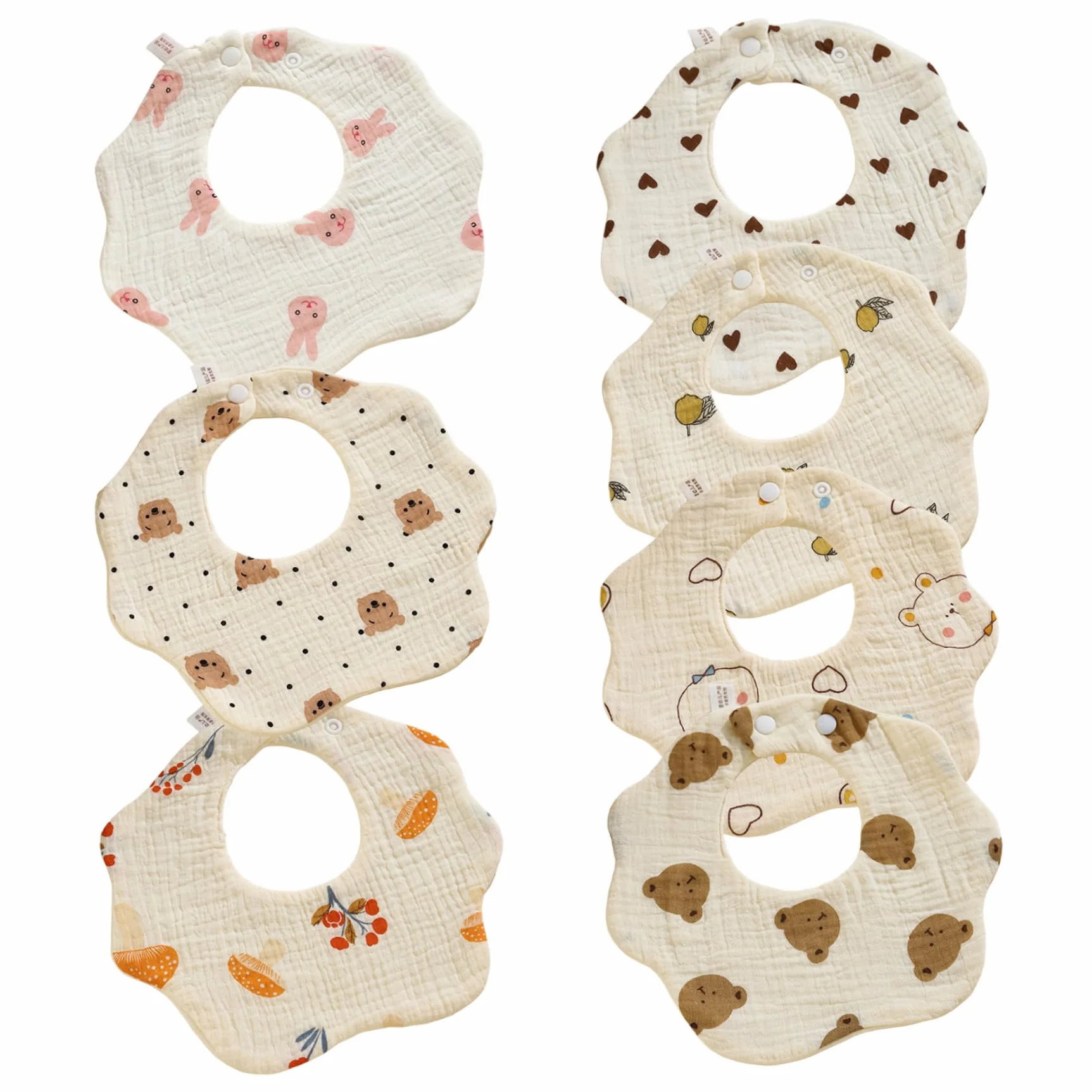 Baby Bibs Absorbants Rapide Dry Mignon 7pcs pour baver et dentition avec clichés réglables Unisexe