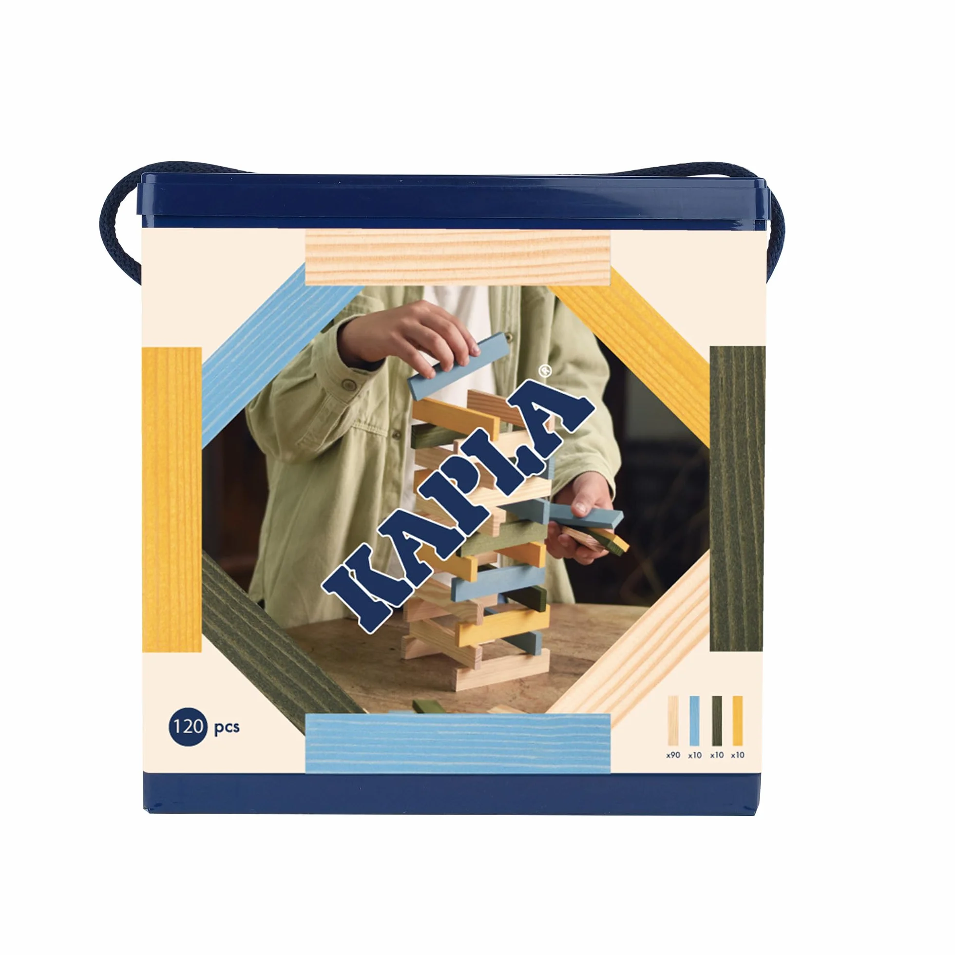 KAPLA Jeu de Construction 120 Planchettes Bois Colorés Nature Bleu Clair Jaune Vert