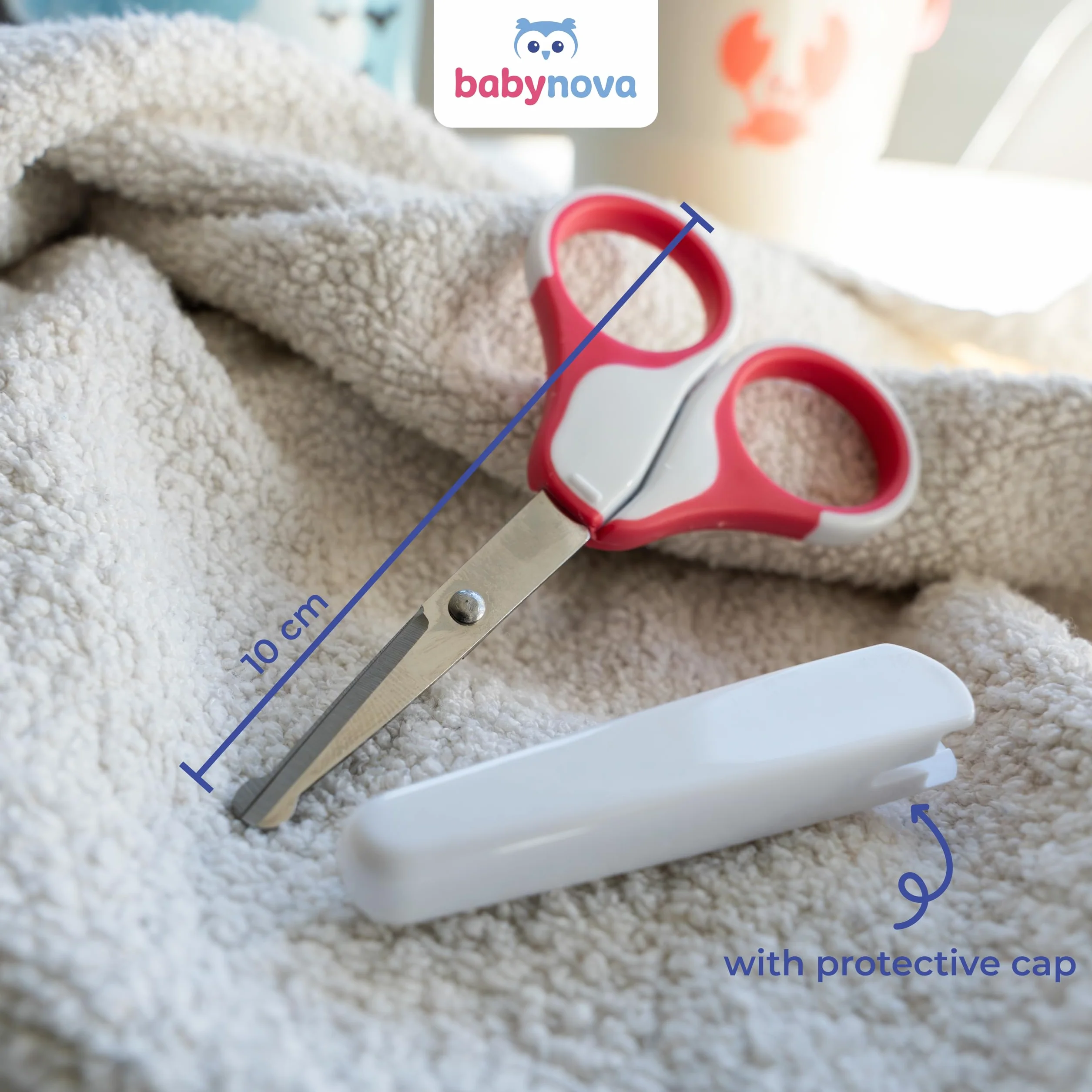 Babynova Ciseaux Bébé Acier Inoxydable avec Capuchon Protection – Ciseaux à Ongles Pointes Arrondies Poignées Antidérapantes Sans BPA Rose