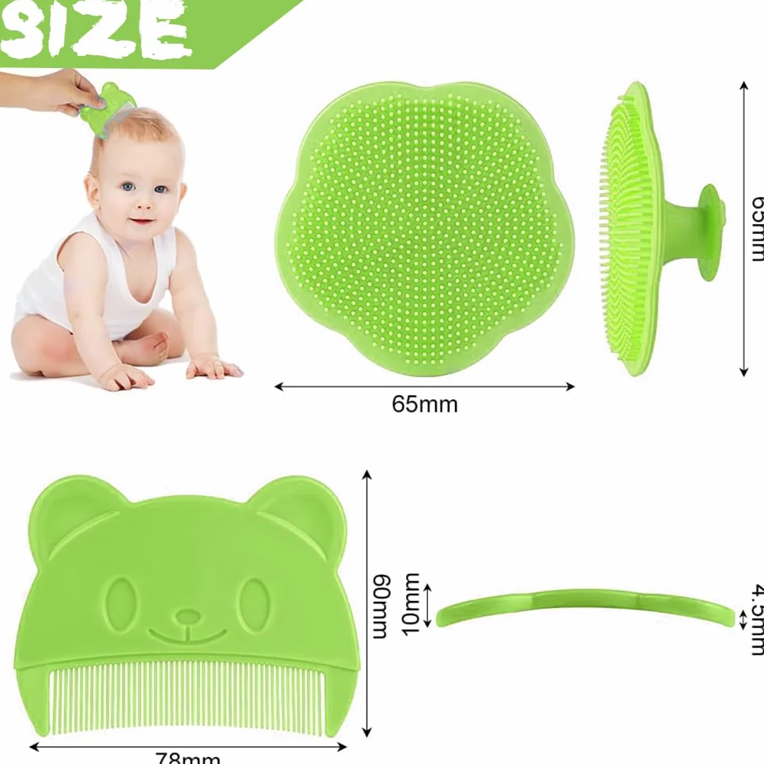 Brosse et peigne pour croûtes de lait bébé - Brosse en silicone doux avec poils sensoriels (Vert)