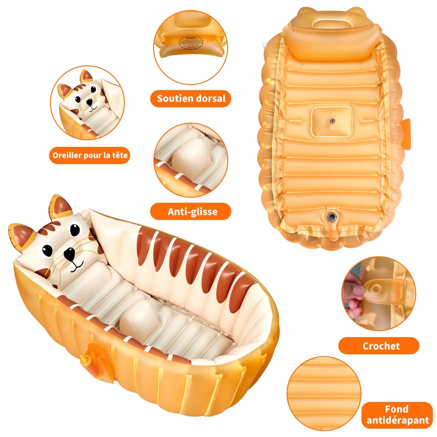 Baignoire Bebe Gonflable Pliable, Bassin de Douche pour Bébé, Mini Piscine Gonflable Orange