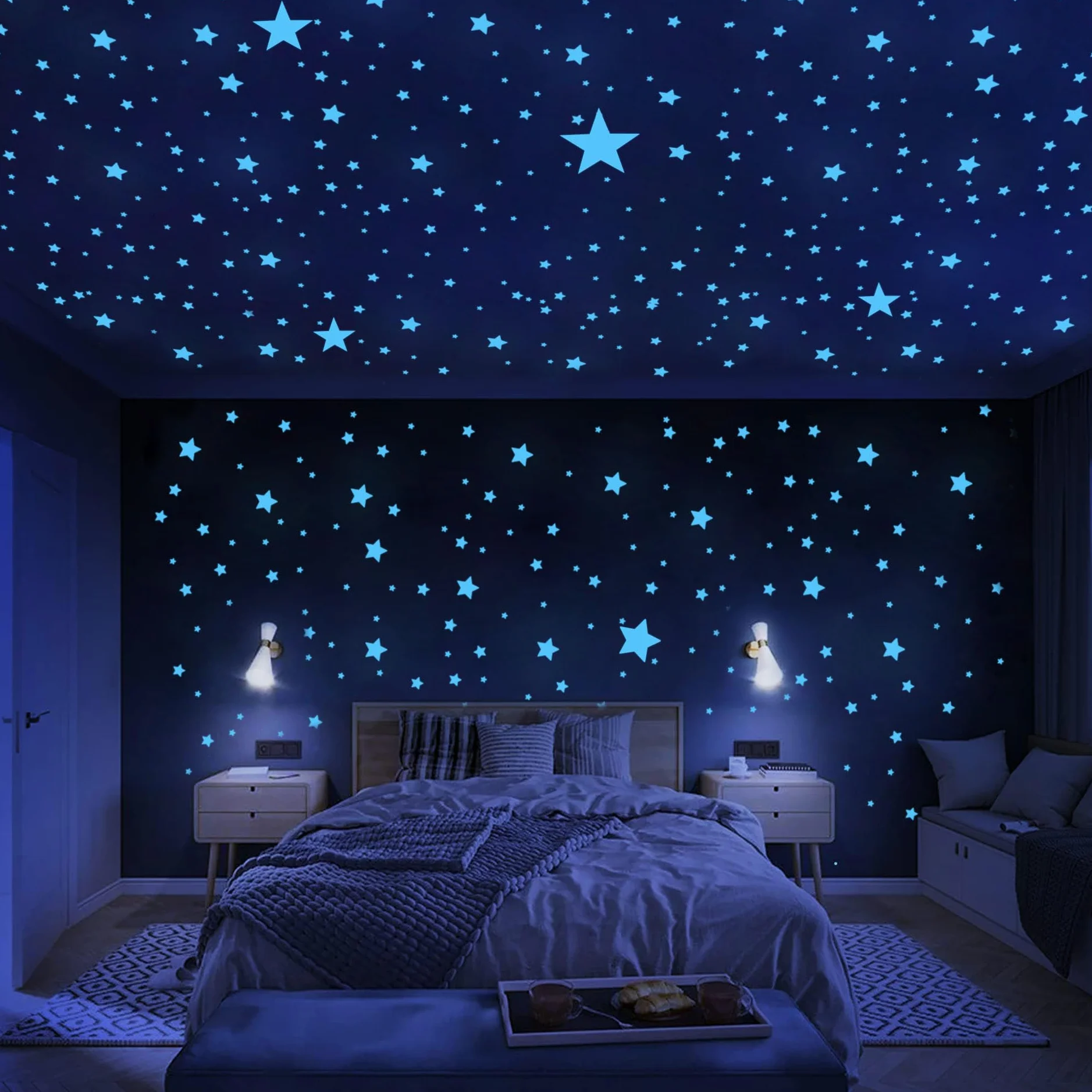 431 Pièces Autocollant Mural Étoiles Fluorescentes Phosphorescentes pour Décoration Chambre Enfants