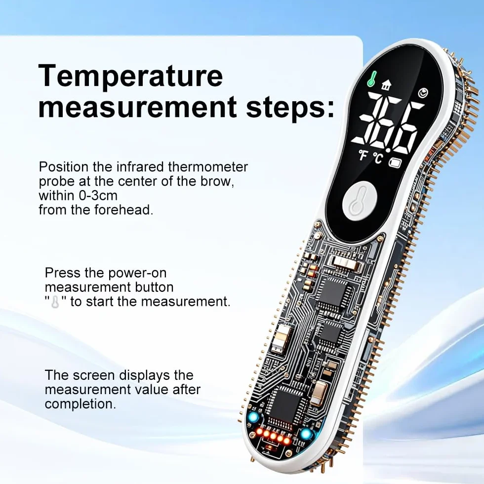 Thermomètre Frontal Sans Contact Infrarouge Numérique pour Bébé Adultes avec Écran LCD Alerte Fièvre