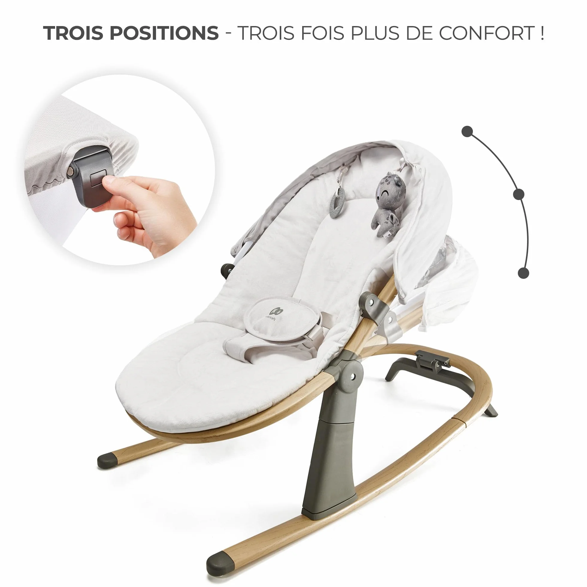 Kinderkraft ELSU Transat Bébé 2en1 évolutif 0-9kg Balancelle Moustiquaire Jouets Pliable Gris