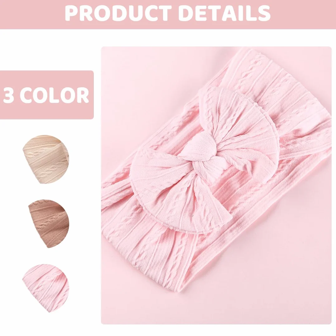 Lot de 3 Bandeaux pour Bébé Fille en Nylon avec Nœuds