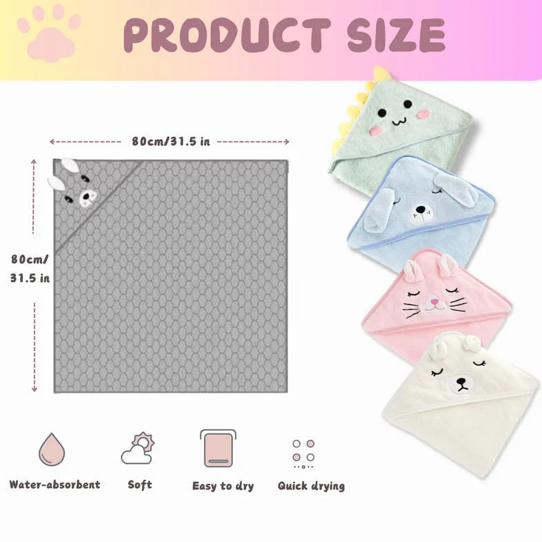 Serviette de Bain avec Capuche Bébé 80x80 cm Super Absorbante Nouveau-né Rose
