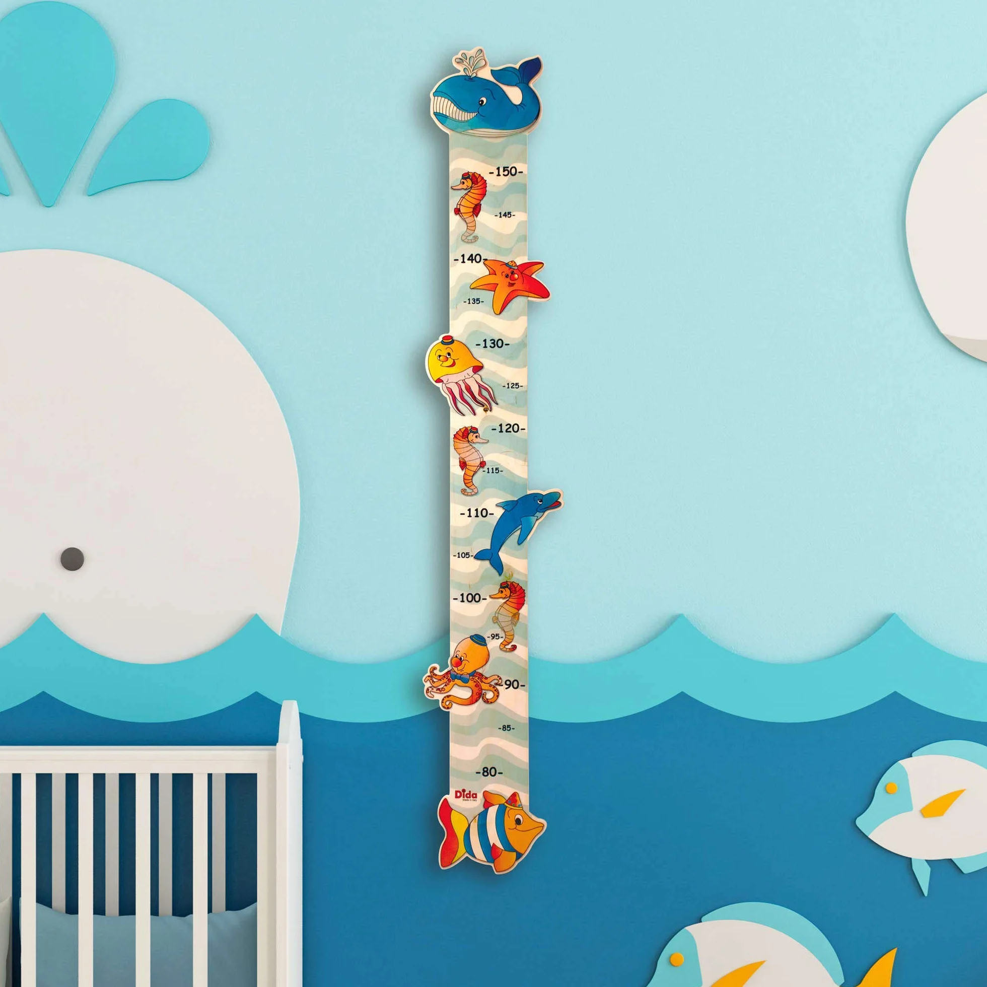Animaux Marins Toise Murale en Bois pour Enfants Mesure Jusqu'à 150 cm Accessoires de Croissance Chambre d'Enfant