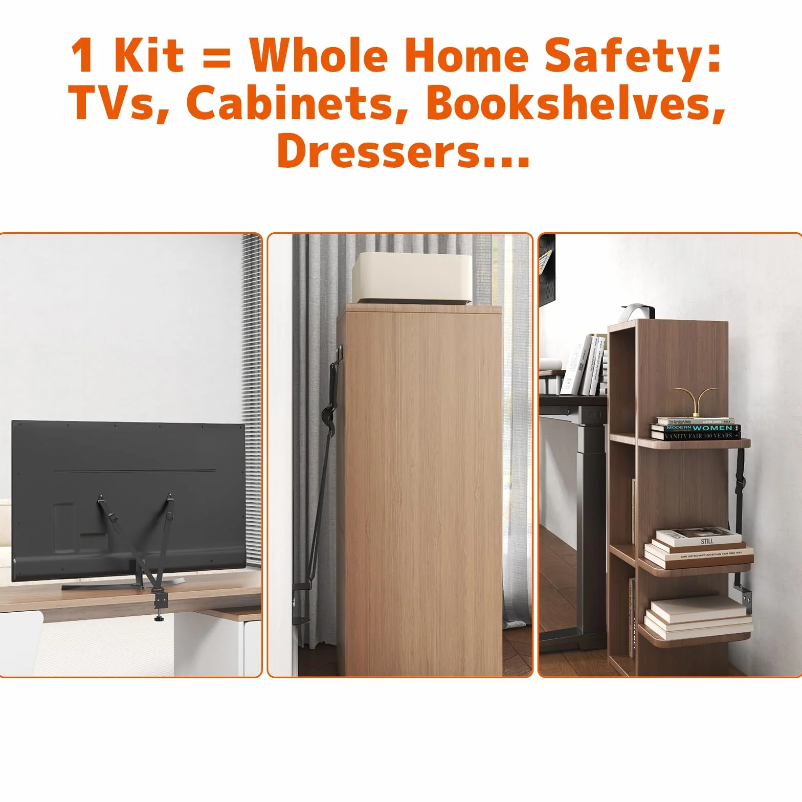 PUTORSEN Sécurité Anti-basculement Meubles Téléviseur Sangle Ajustable avec Pinces sans Perçage, pour Baby Proofing, Compatible avec Trous VESA