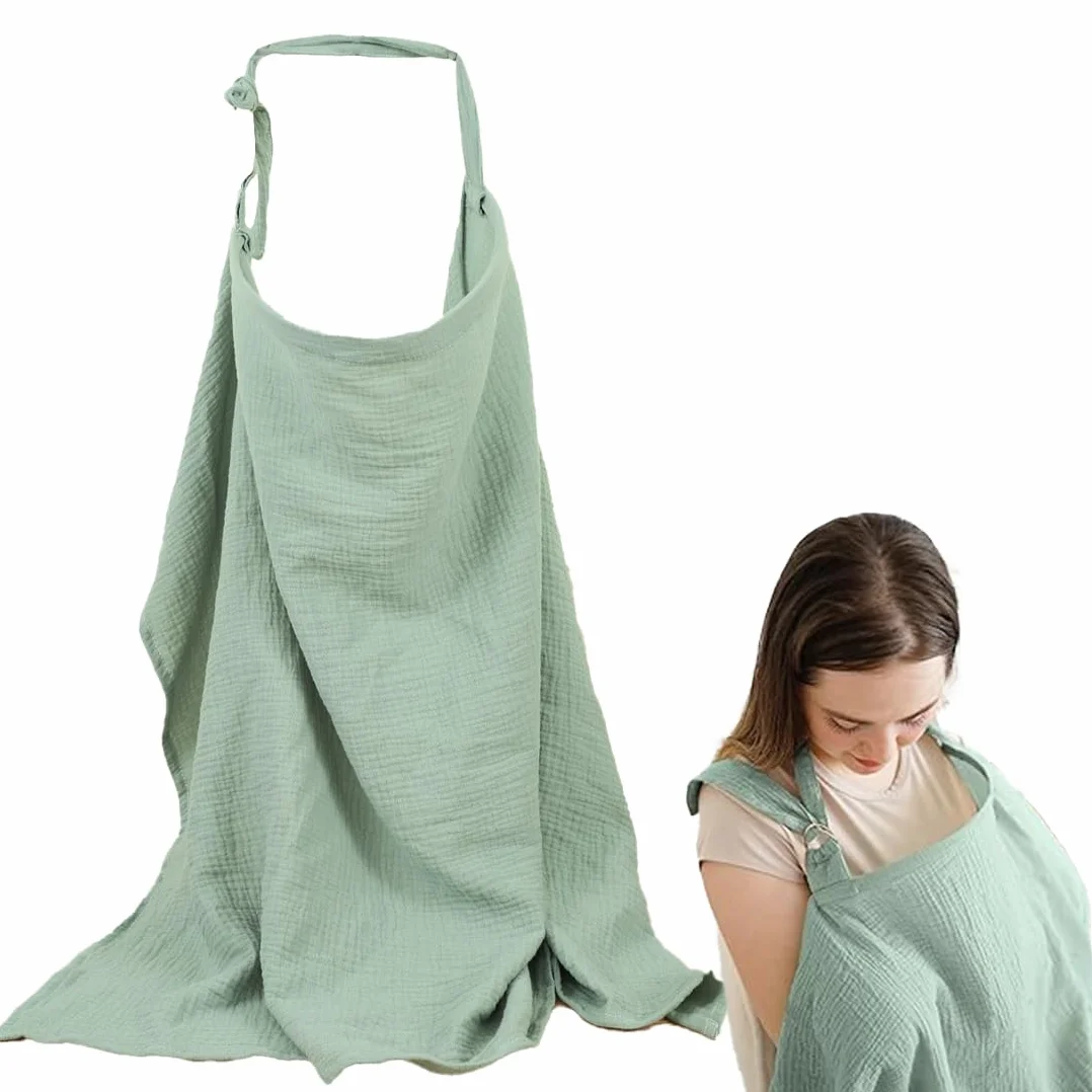 SULIUDAJI Tablier Allaitement Bebe Coton Douce Respirante Ajustable 100x65cm Vert Pois