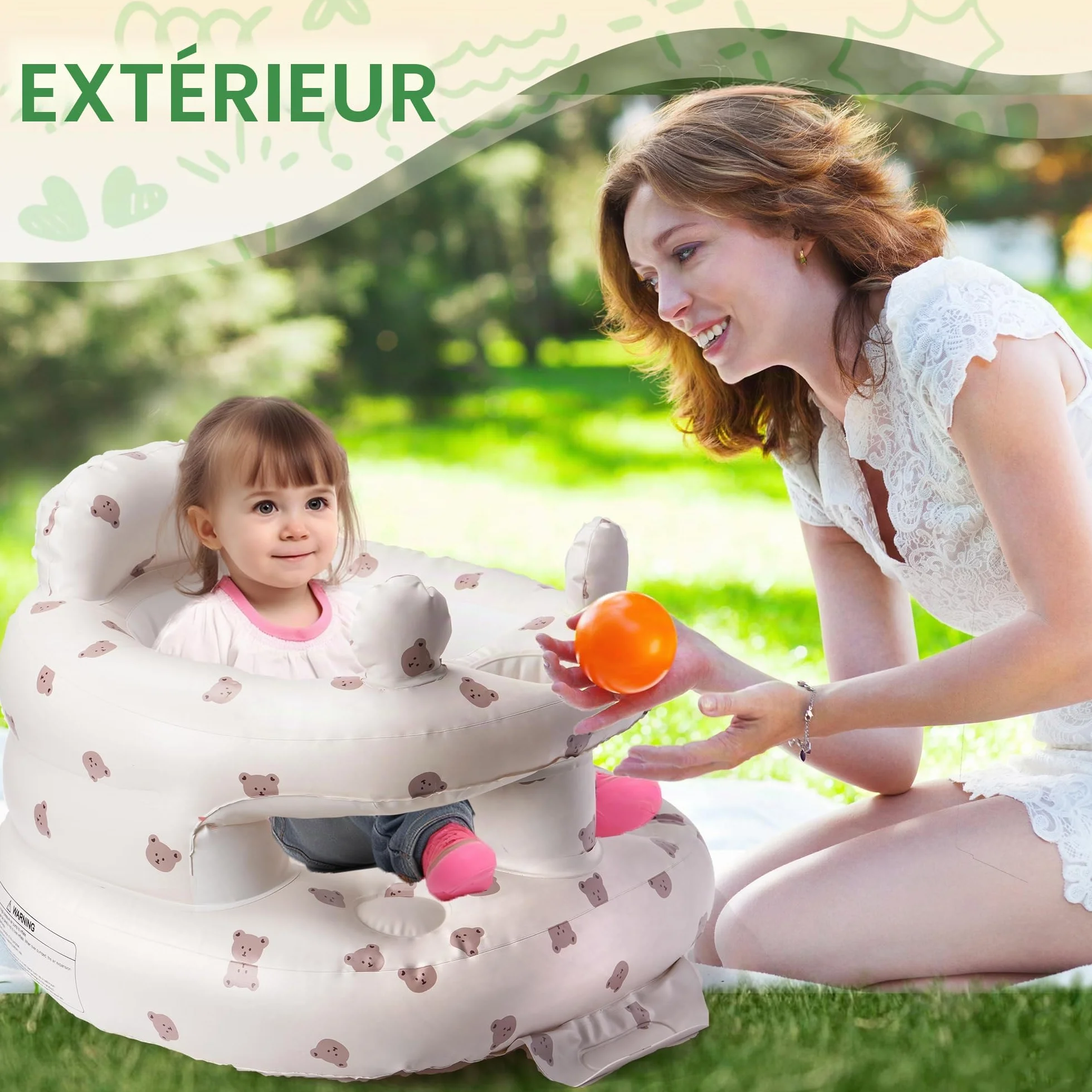 Siège bébé gonflable Zolirao avec pompe à air intégrée, portable 3-36 mois, soutien dos et nuque, sans BPA, motif ours