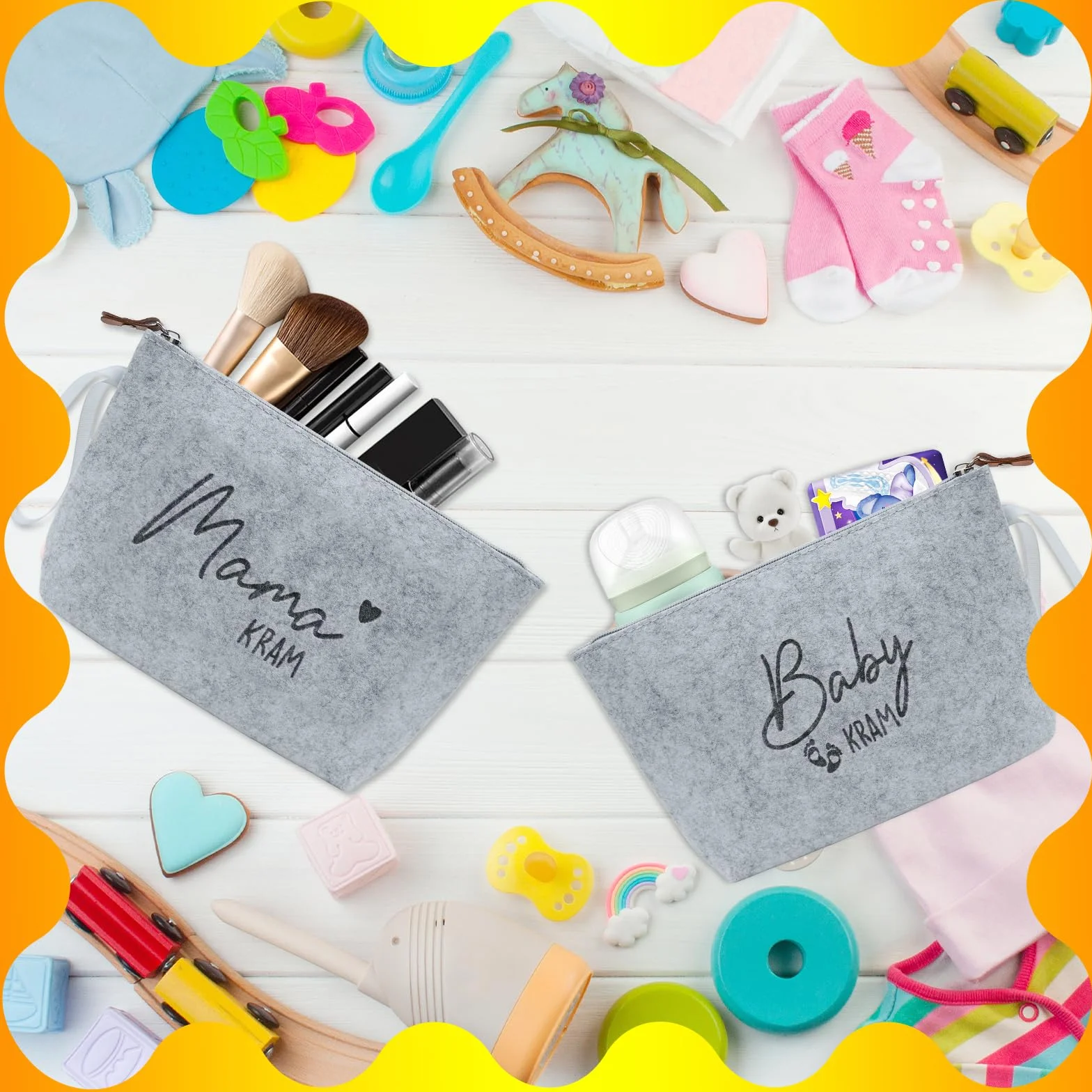Kosmetiktasche aus Filz mit Reißverschluss Geschenke für Mama zur Geburt 2 Stück gris clair