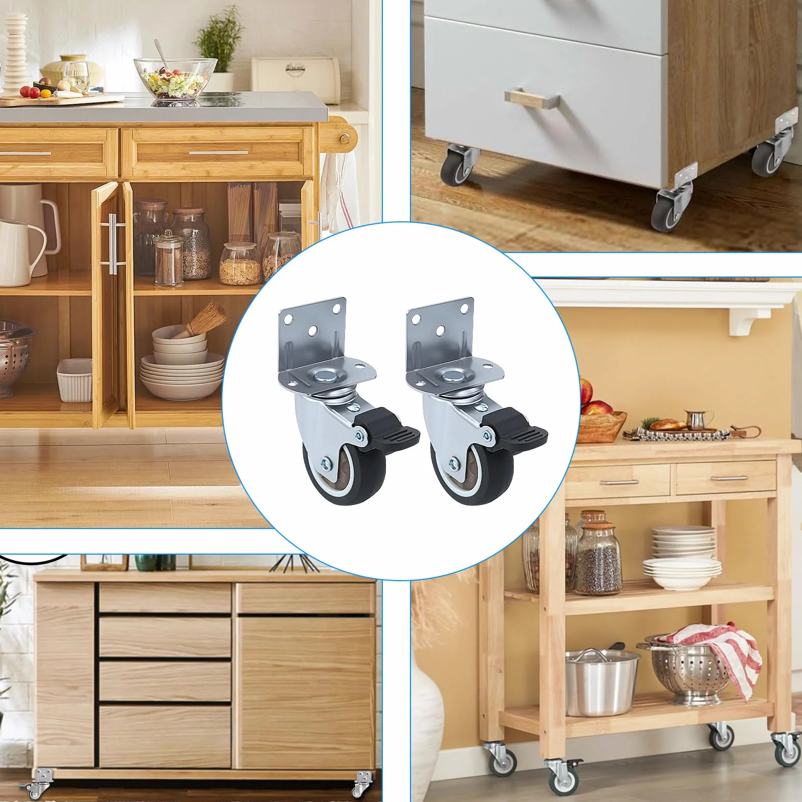 Babybay Lot de 2 roulettes de meuble en L avec freins - Roulettes caoutchouc silencieuses pivotantes 360°