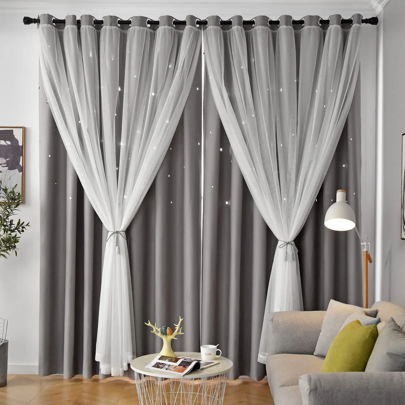 Loyala Rideaux occultants double couche 132 x 243 cm gris pour chambre