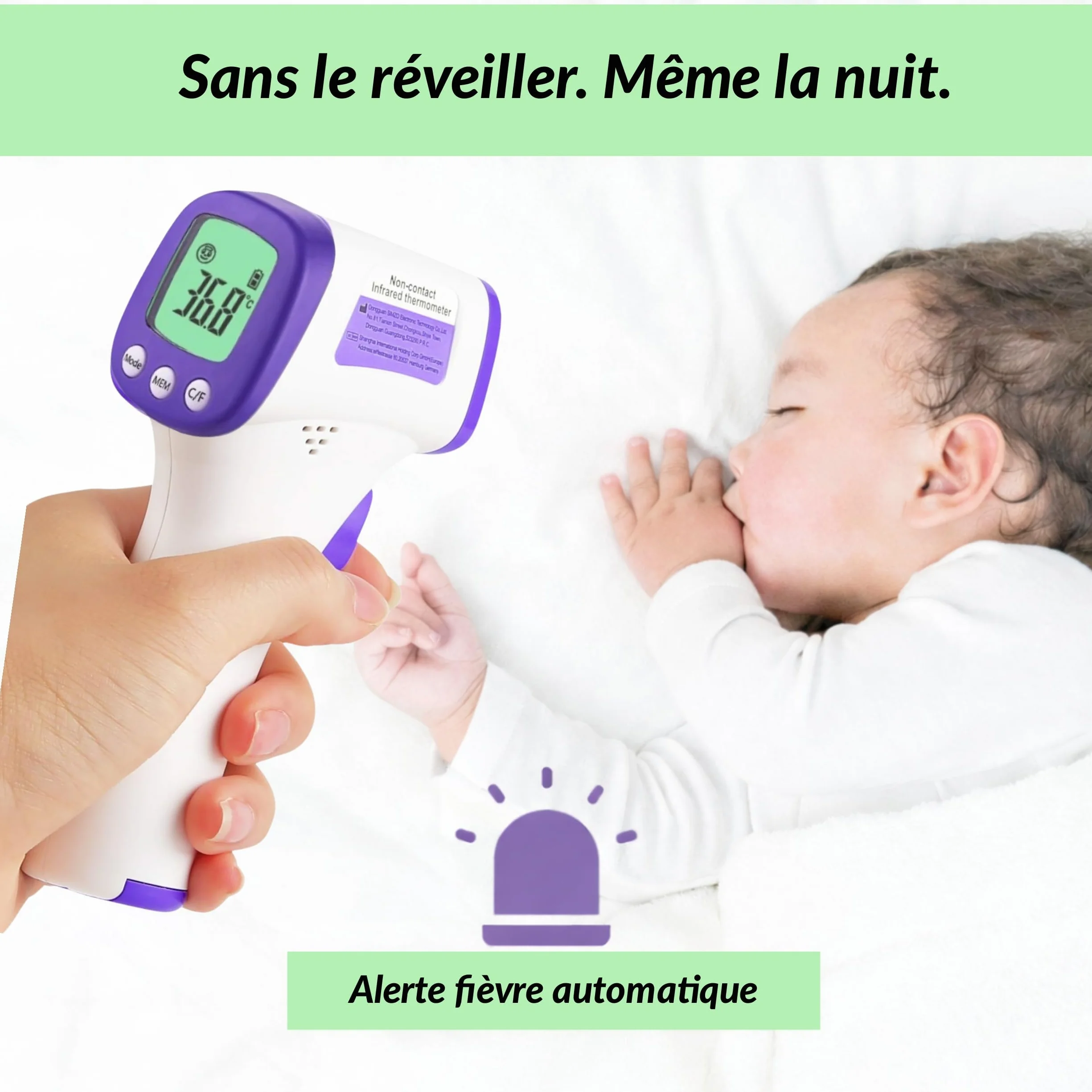 Thermomètre Frontal Sans Contact Infrarouge Bébé Adulte – Digital Médical Précis Rapide – Écran LCD Alarme Fièvre