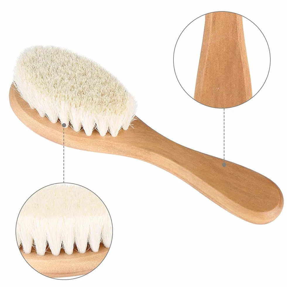 Peigne en cheveux de chèvre doux massage tête bébé manche bois