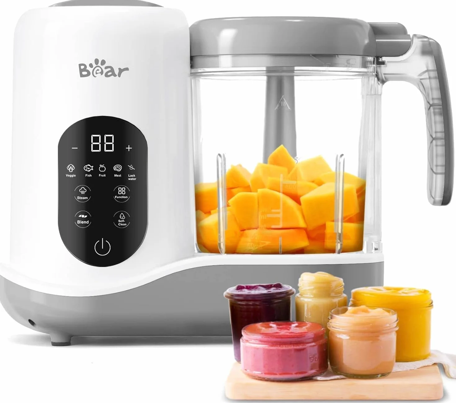 Bear Robot Cuiseur Mixeur pour Bébés 7-en-1, Cuisson automatique & Hachage, Autonettoyant, Blanc