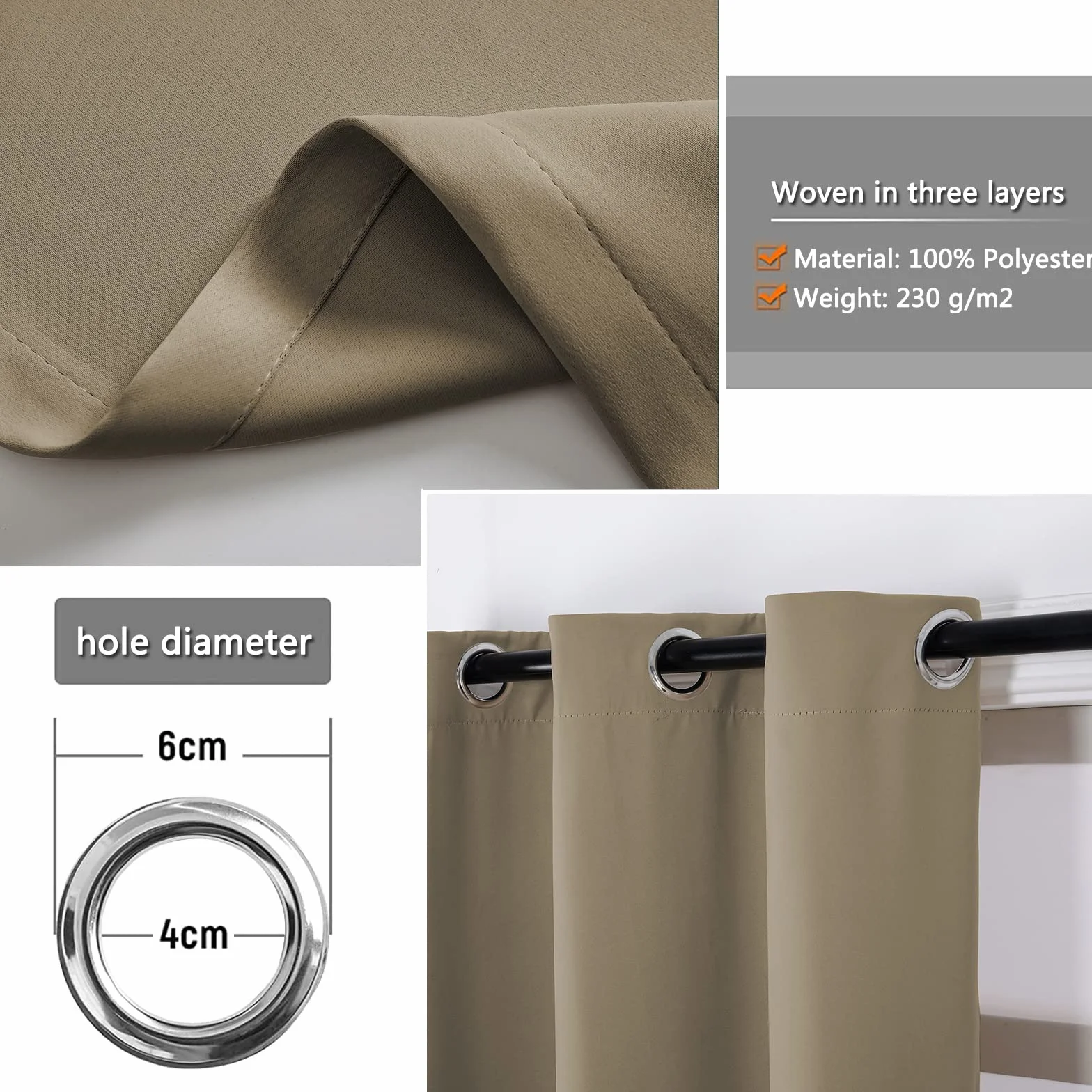 Rideau Porte Occultant 90x120cm Brun Clair, Isolement Thermique Insonorisation