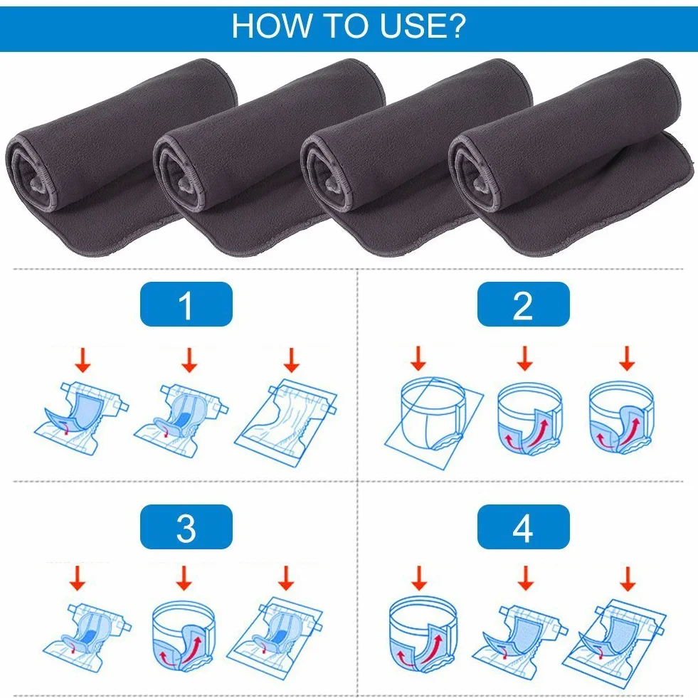 Insert de couche lavable adulte 10 pièces 5 couches tissu charbon bambou super absorbant