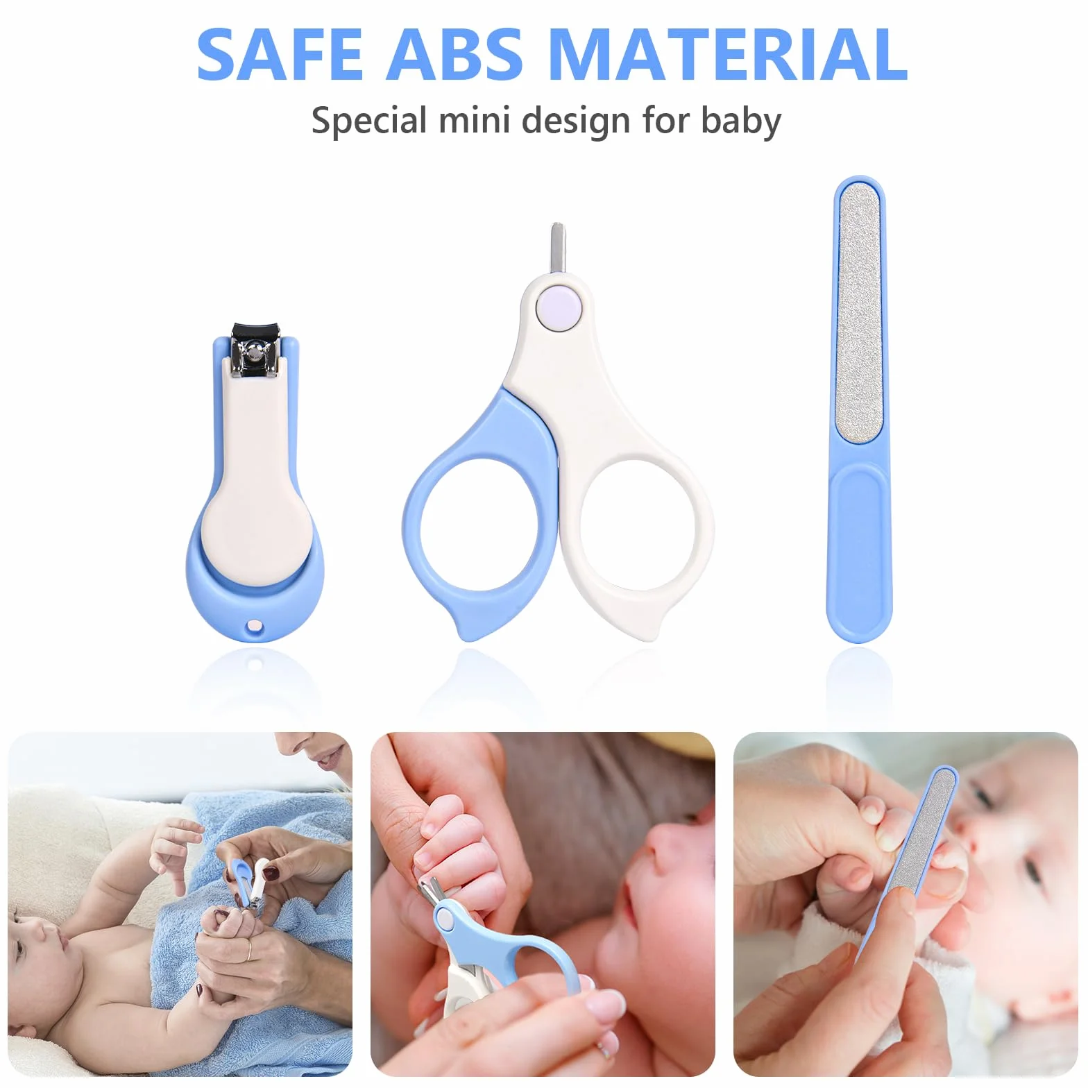 Vicloon Kit Soins des Ongles Bébé Coupe-Ongles Ciseaux Lime Pince 6pcs Bleu