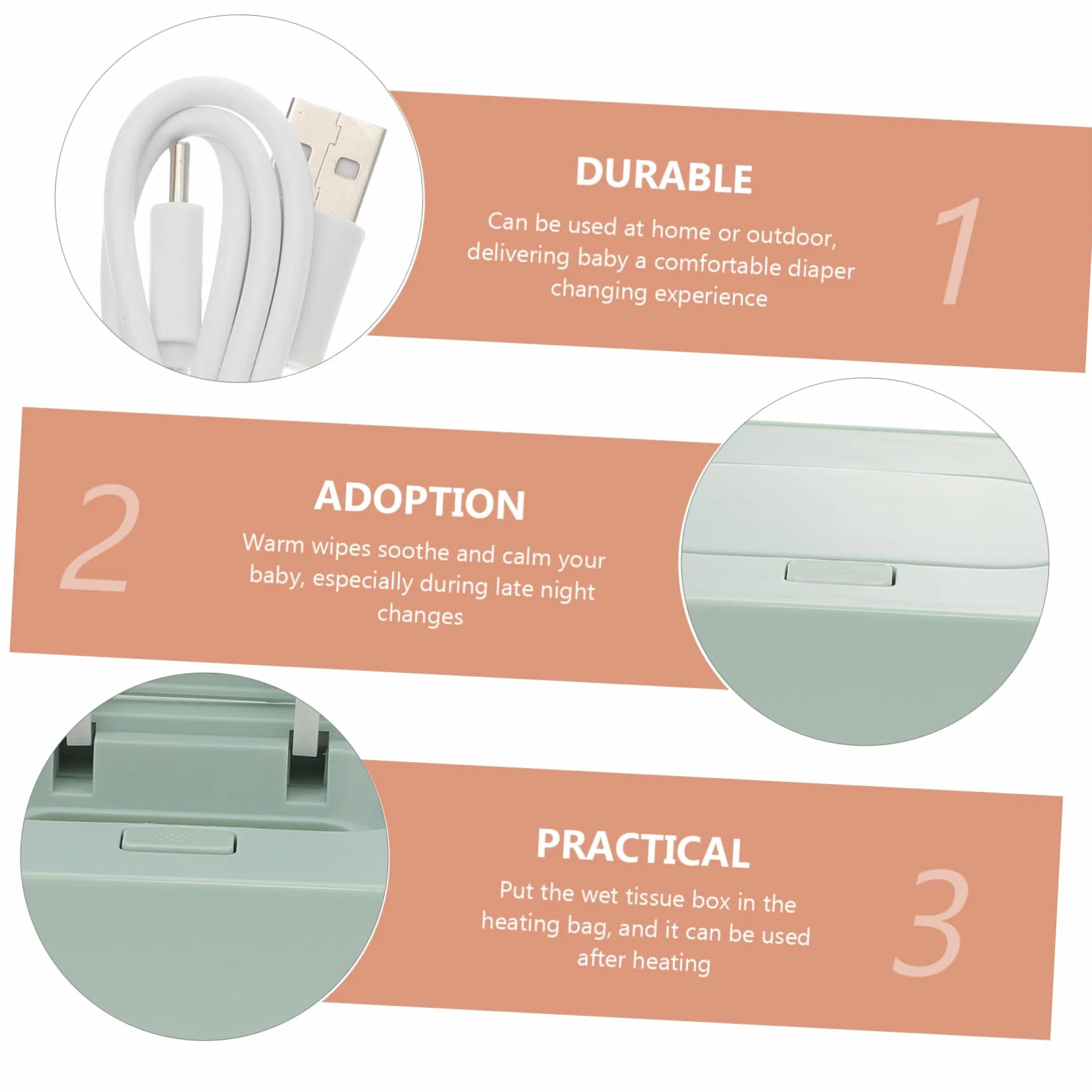 Ciieeo Chauffe-lingettes Portable pour Bébé Chauffage sans Fil USB, Design Compact Vert