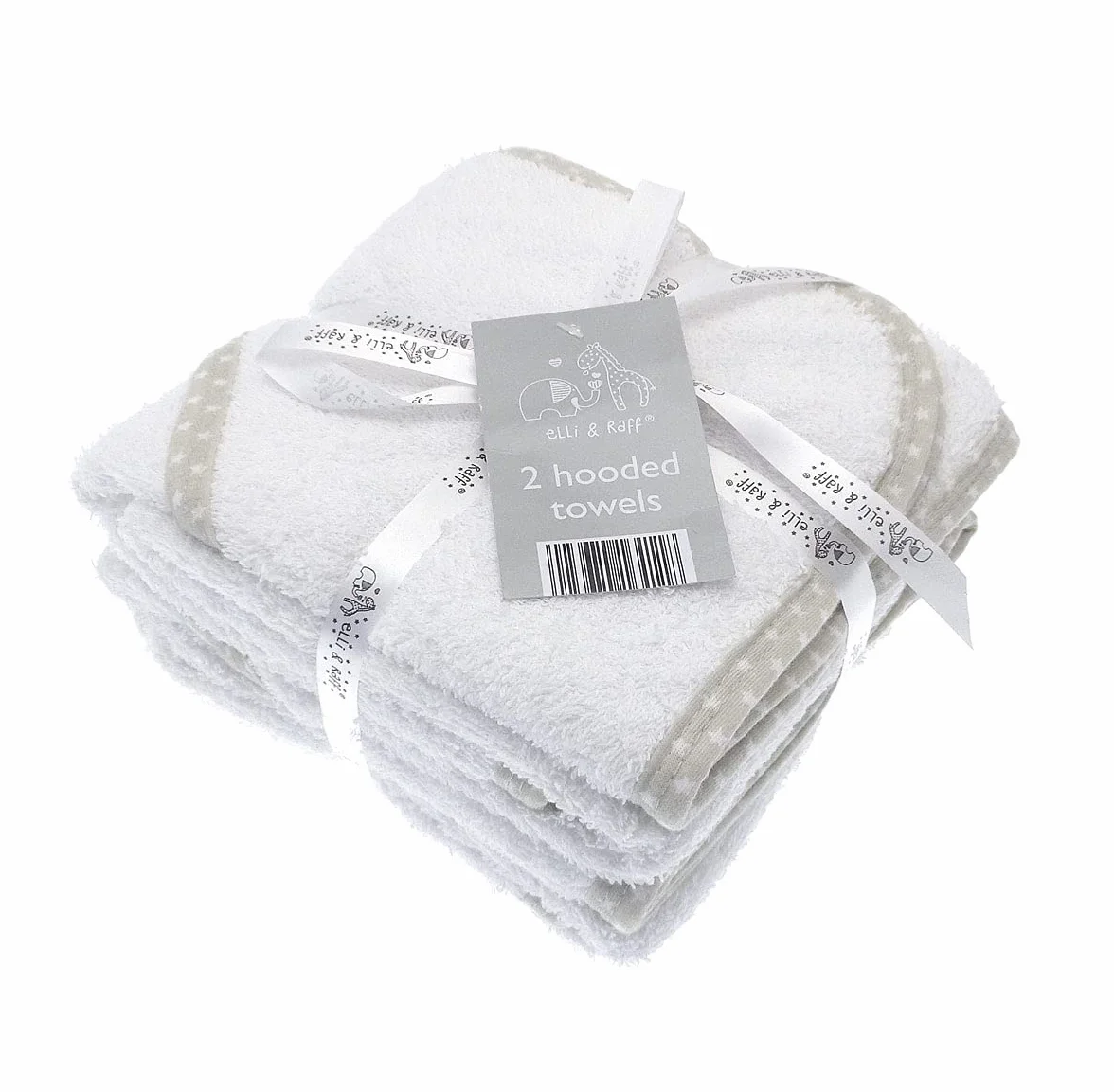 Elli and Raff Lot de 2 serviettes de bain avec capuche 100% coton bébé Blanc