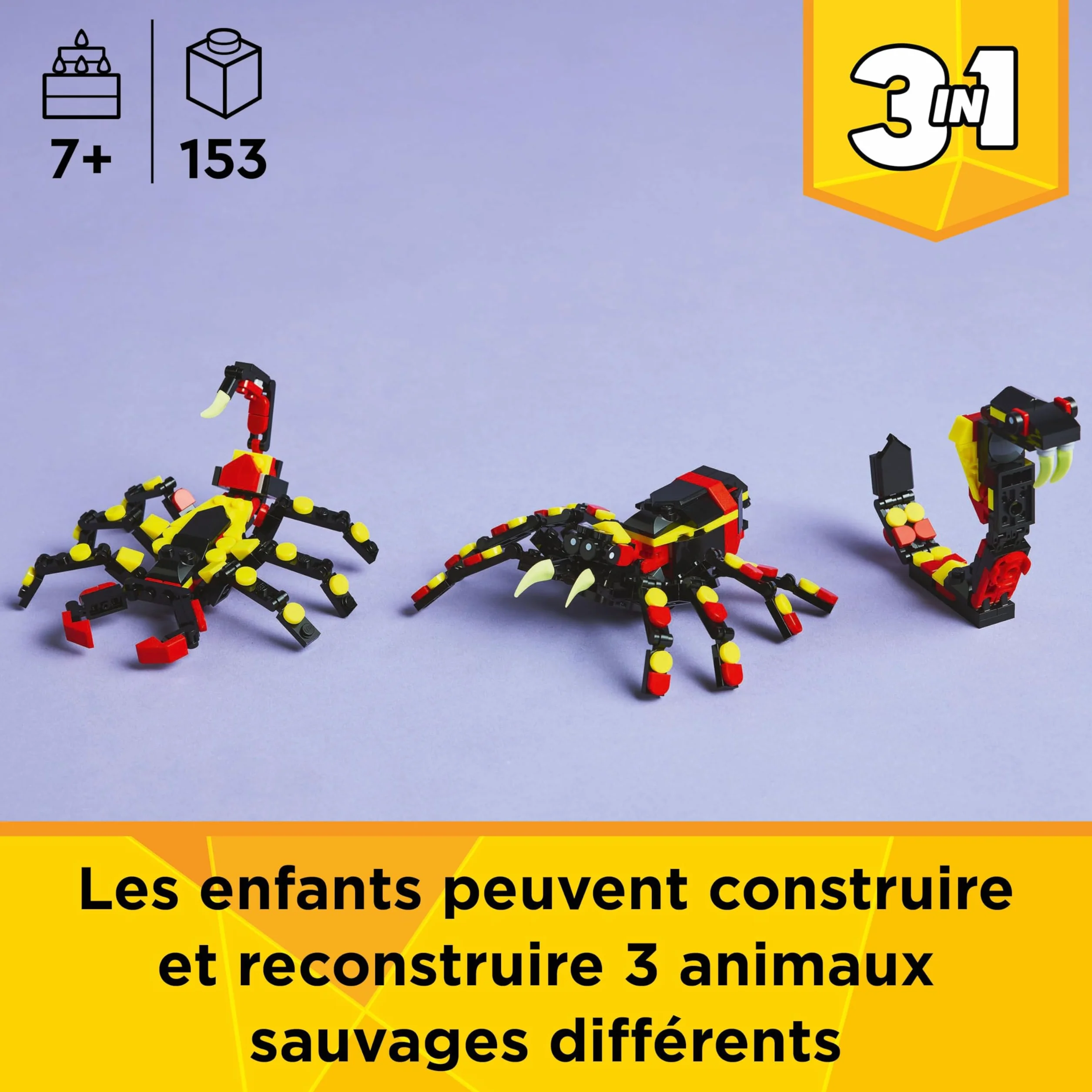 LEGO Creator 3-en-1 Animaux sauvages Araignée surprenante 31159 Jeu de construction Scorpion Serpent