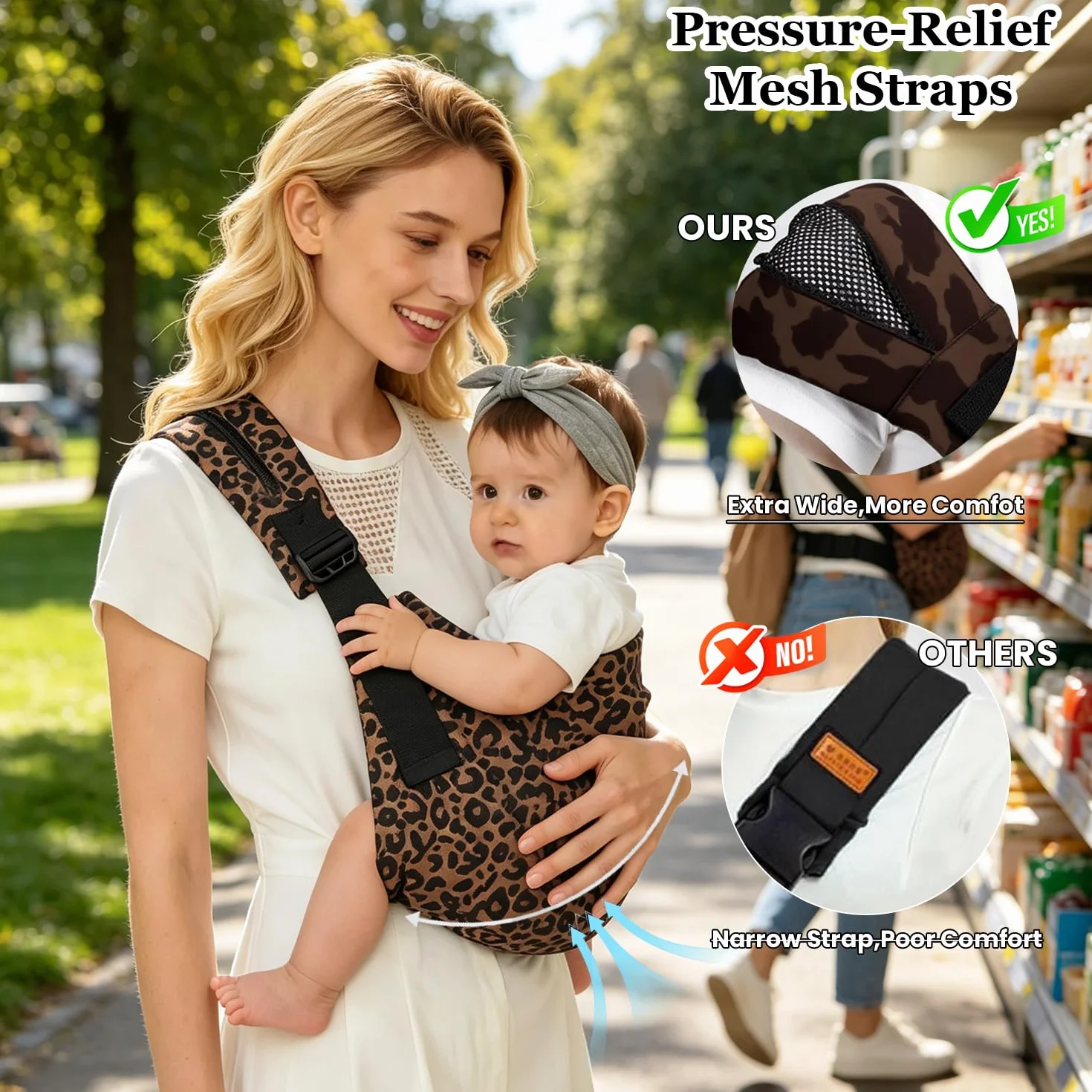 Écharpe de Portage Bébé Réglable Confortable Nouveau-Né 3-36 Mois Léopard