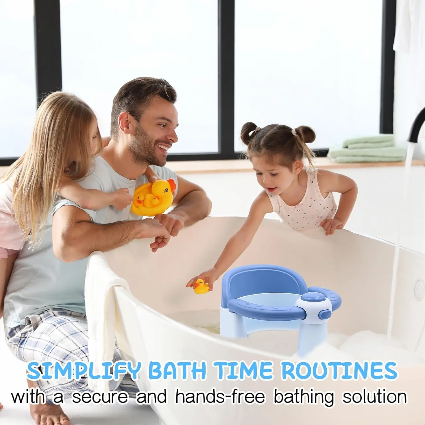 Siège de Bain pour Bébé 6-36 Mois avec Coussin Antidérapant et 4 Ventouses (Bleu)
