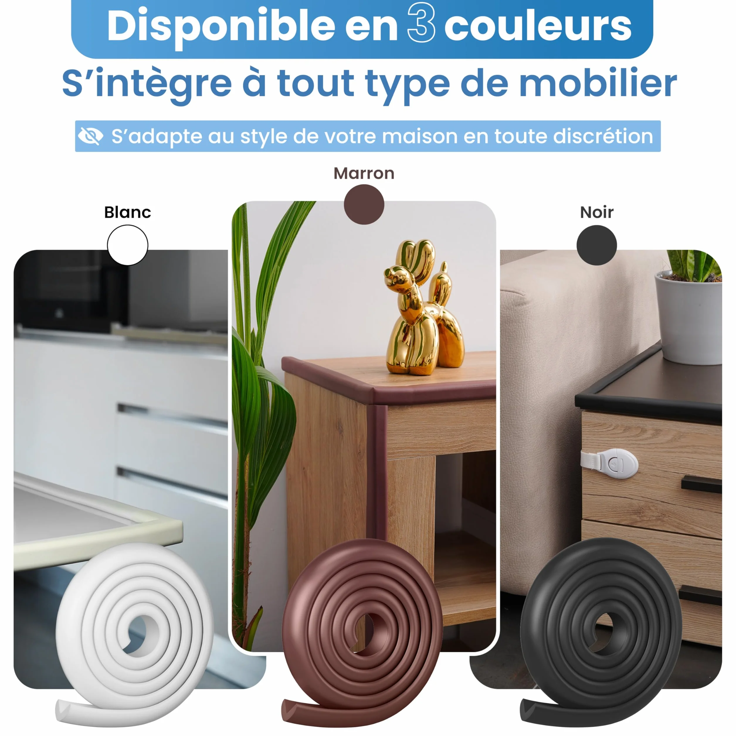 Happy Chlea Protection Bébé Coin de Table 6,4 m Couverture Totale Anti-Choc Meubles 4 Bloque-Tiroirs 1 Bloque-Porte