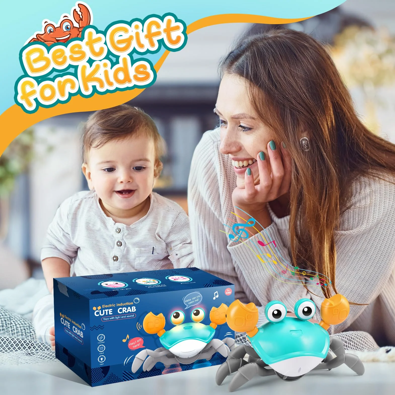Adeokay Crabe Qui Marche Bebe Jouet Enfant 1 2 Ans Garcon Fille 6 7 8 9 10 Mois Crabot Rampant Cadeau Anniversaire Jeux Eveil 3-12 Mois