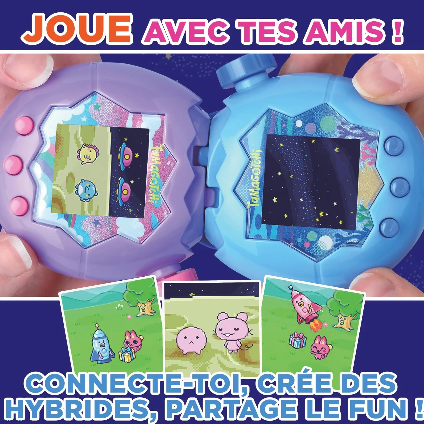 Bandai Tamagotchi Paradise Ciel Animal Virtuel à élever avec molette de Zoom Jouet Interactif français Violet Rose