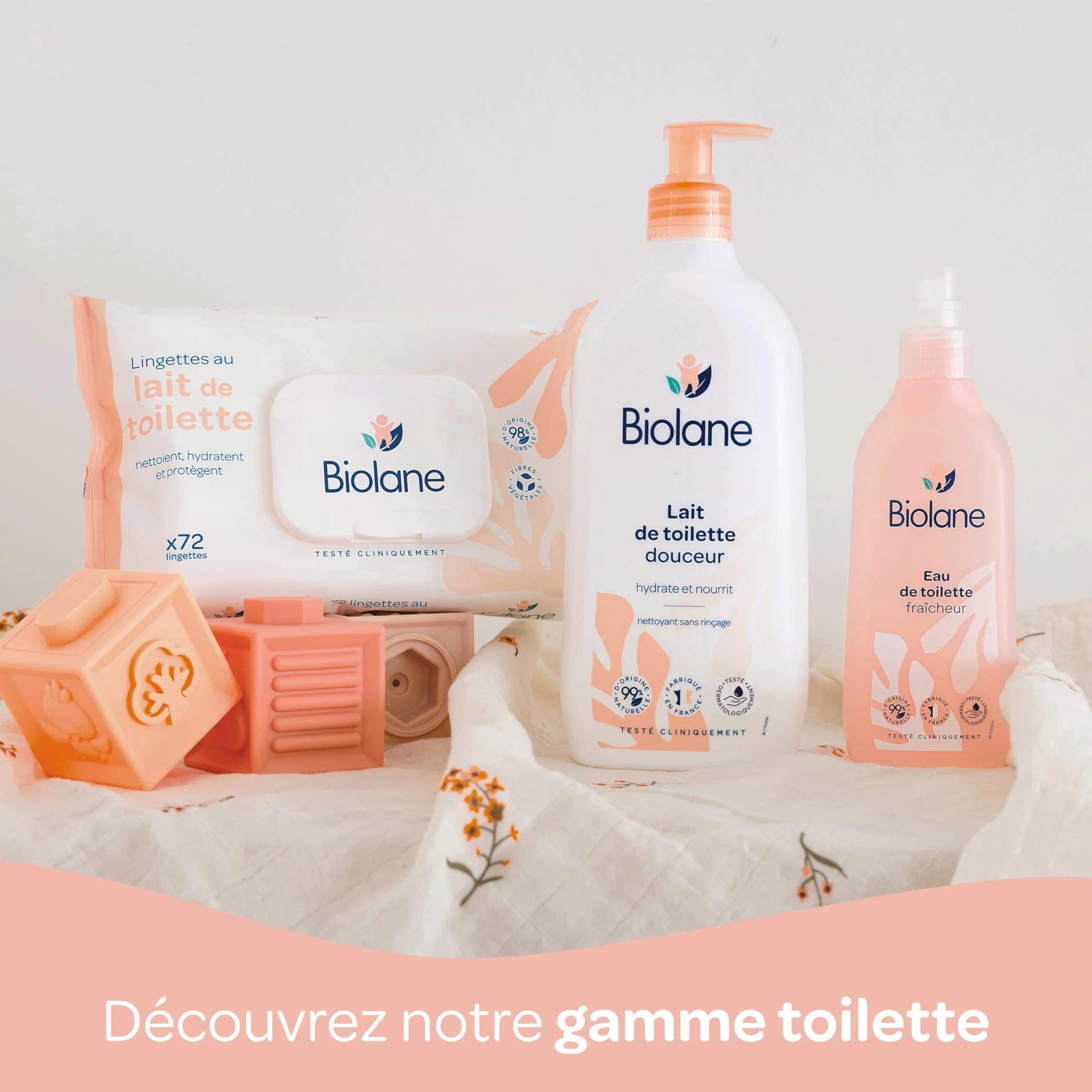 BIOLANE Lait de toilette 750ml Bébé Nettoie Visage Corps Siège Sans Rinçage 99% d'origine naturelle Fabriqué en France