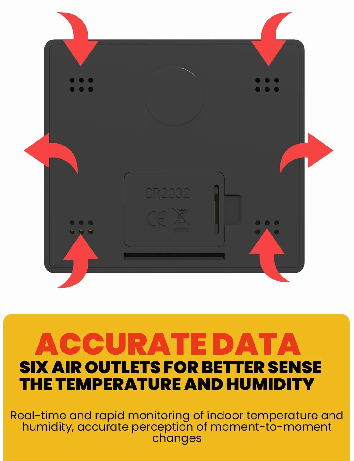 Thermomètre hygromètre ultra-fin grand écran 3,1 pouces numérique température humidité noir