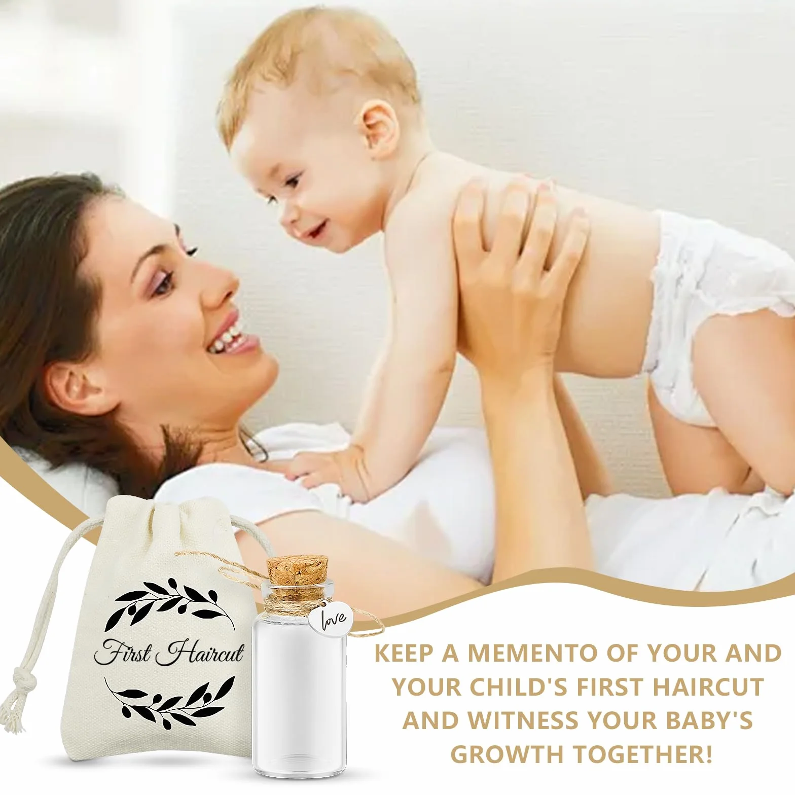Bouteille Souvenir en Verre avec Bouchon en Liège pour Première Coupe de Cheveux de Bébé, Coffret Cadeau