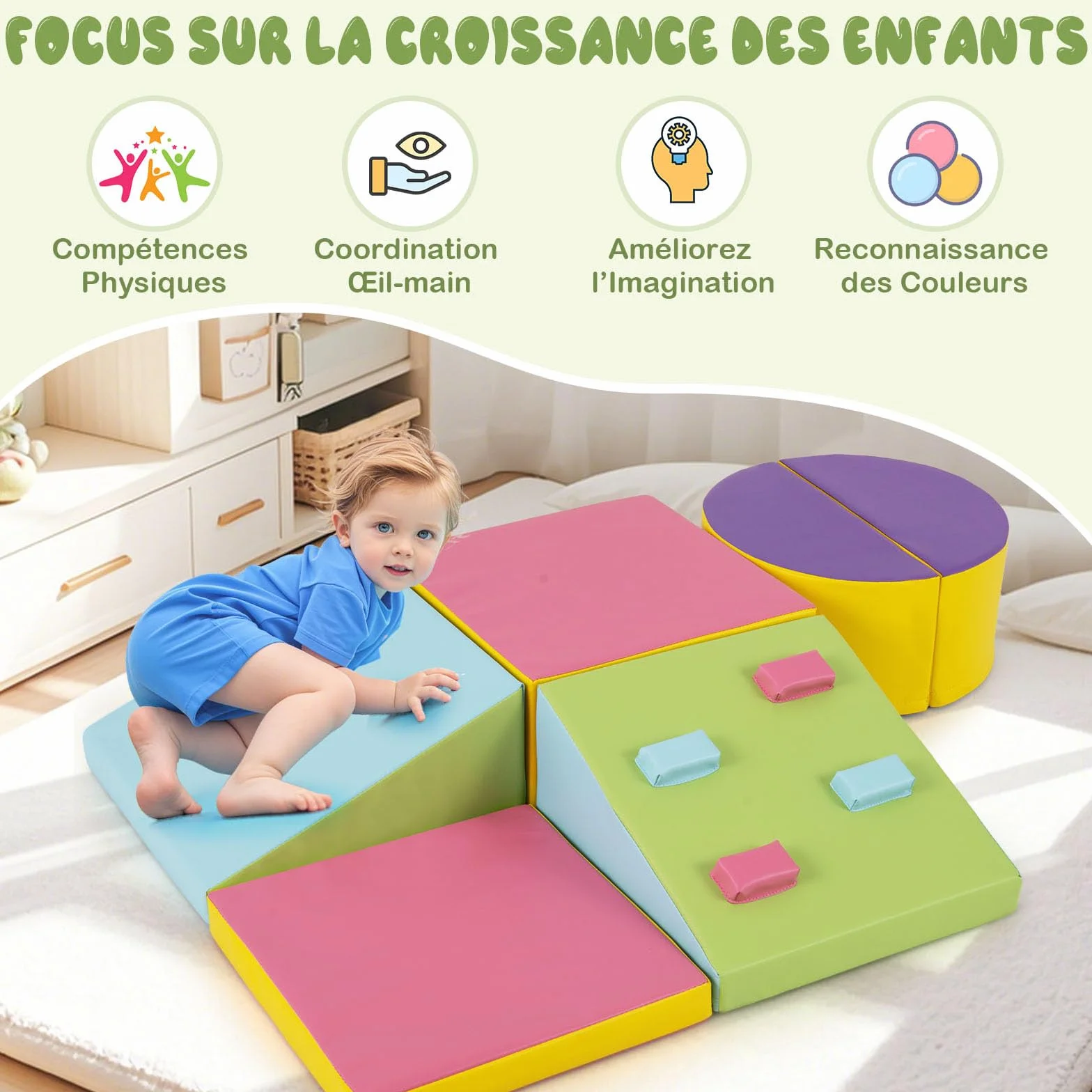 GOPLUS Parcours Motricité Bébé en Mousse EPE, Module Motricité Bébé Différentes Formes & Couleurs, Jouet Montessorri 1 Ans+