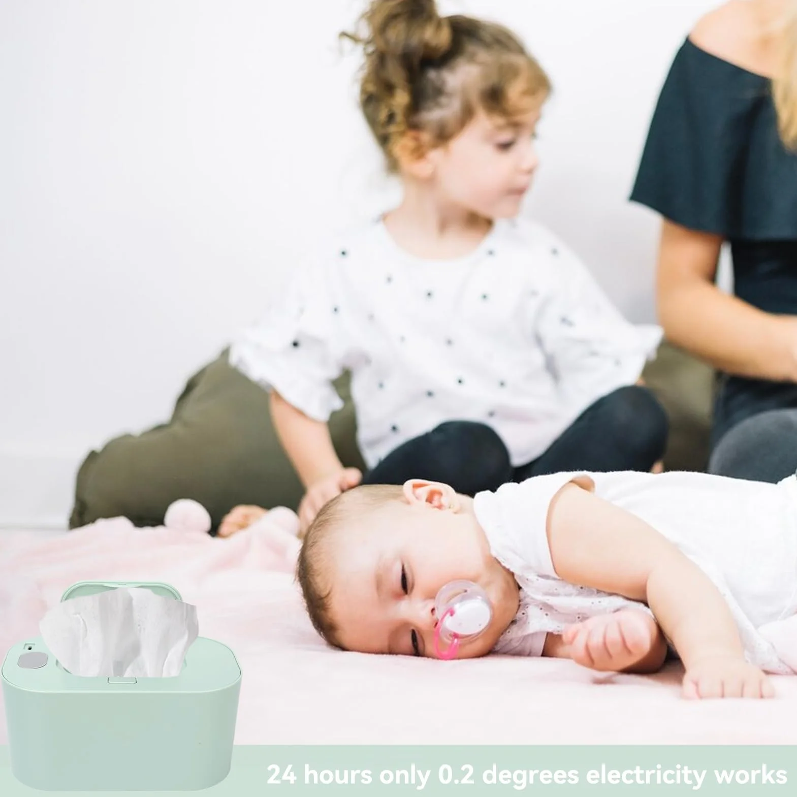 Lingettes Chauffantes Bébé, Boîte Portable Grande Capacité Thermostatique, Distributeur pour Maison, Vert