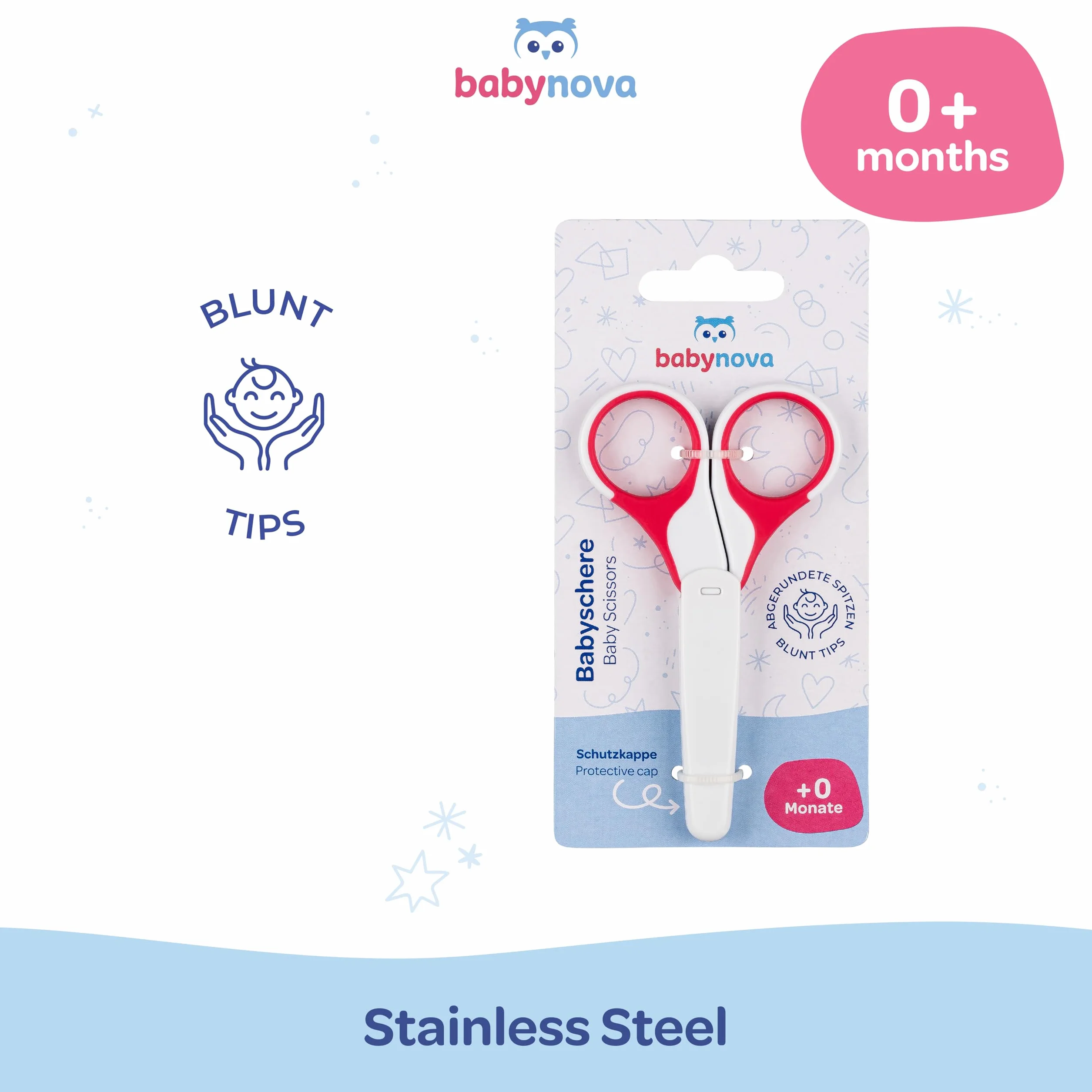 Babynova Ciseaux Bébé Acier Inoxydable avec Capuchon Protection – Ciseaux à Ongles Pointes Arrondies Poignées Antidérapantes Sans BPA Rose