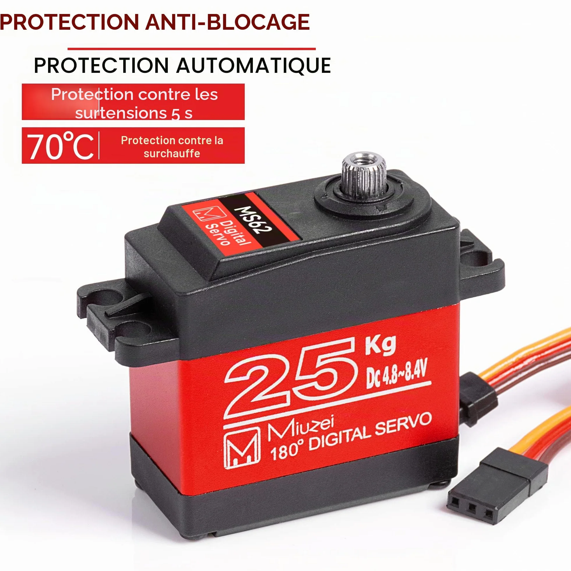 Miuzei Servo 25kg Digital Standard 180 Metal Waterproof Compatible Arduino RC Voiture 1/10 1/8